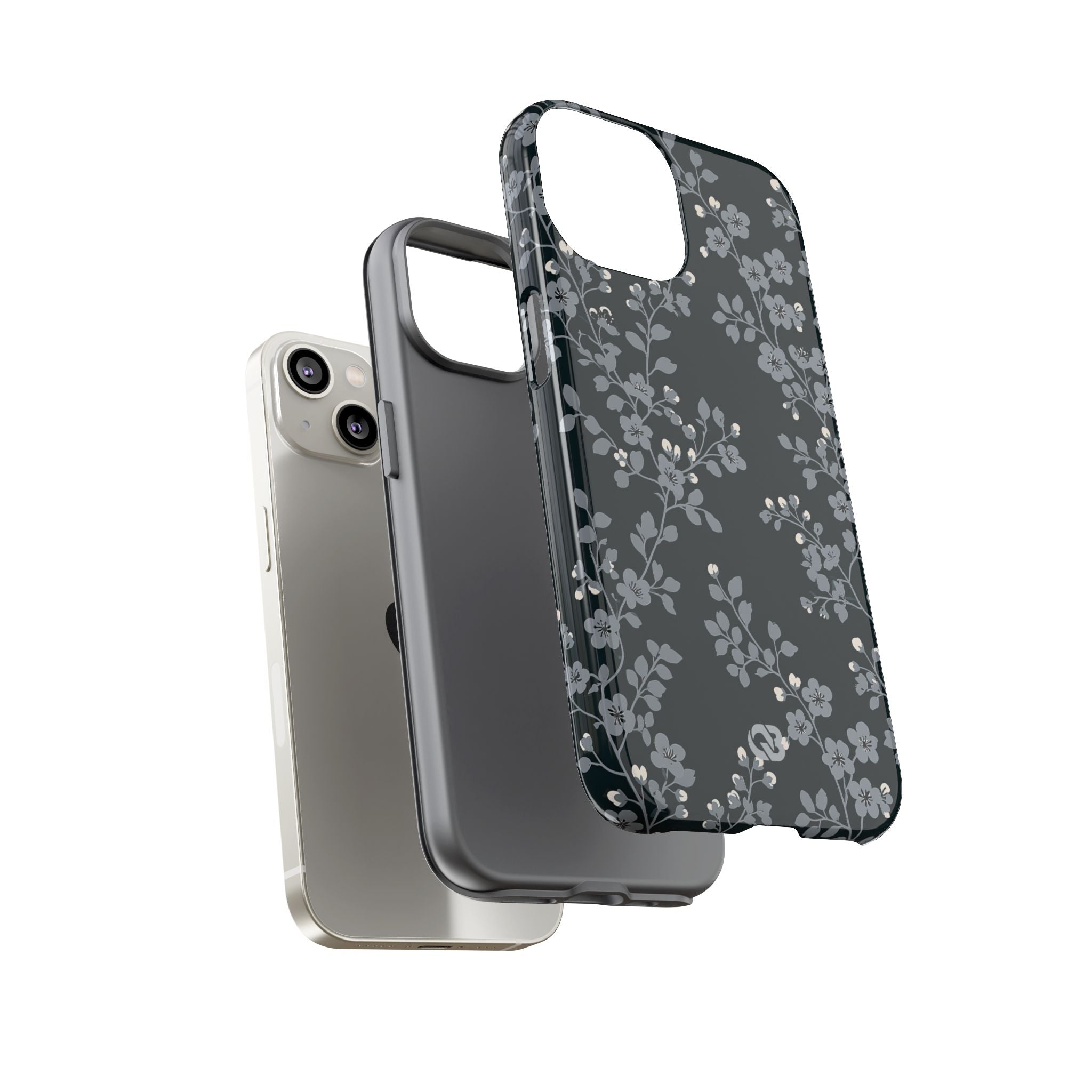 Black Tough Phone Case for iPhone - Midnight Slate Blossom