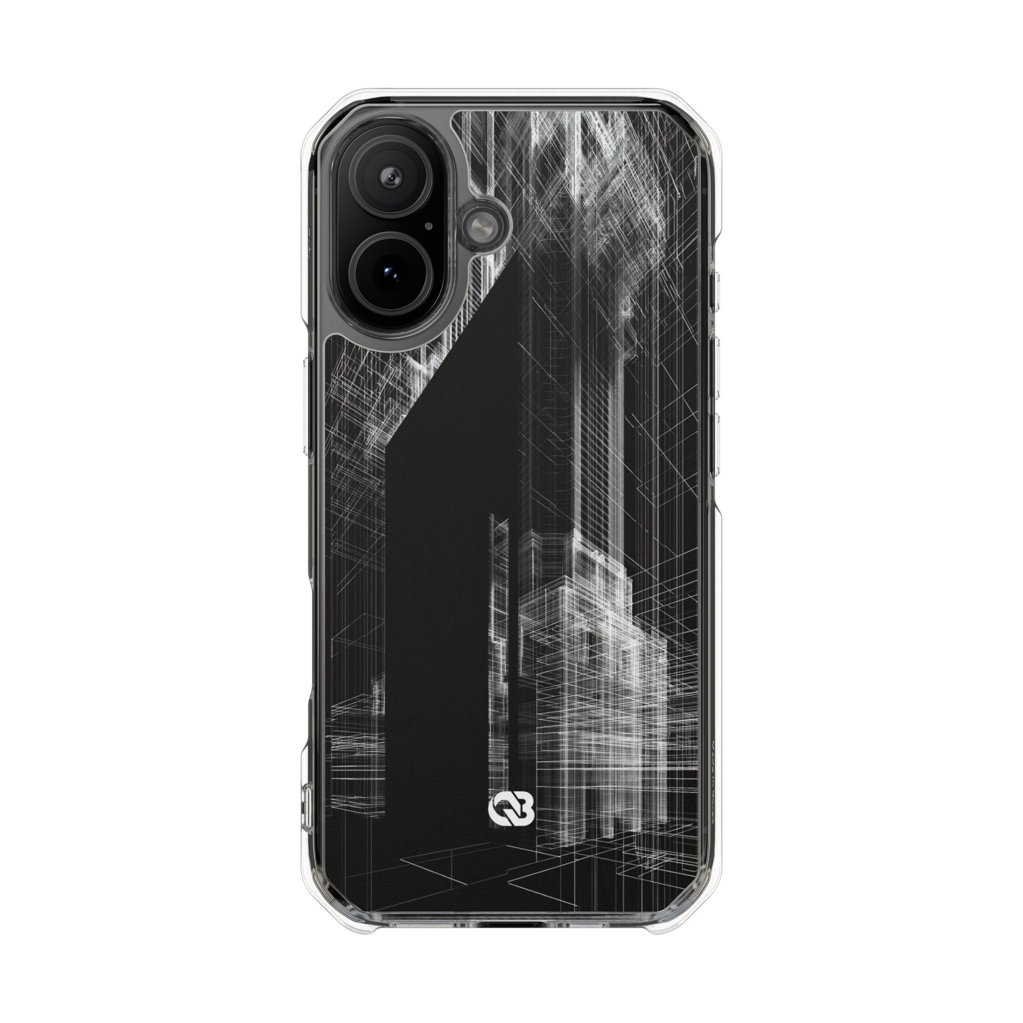 Black Impact MagSafe Phone Case for iPhone - Ghost Urban Wireframe