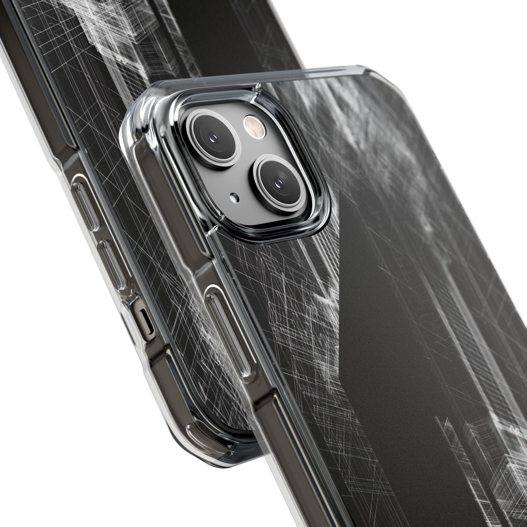 Black Impact MagSafe Phone Case for iPhone - Ghost Urban Wireframe