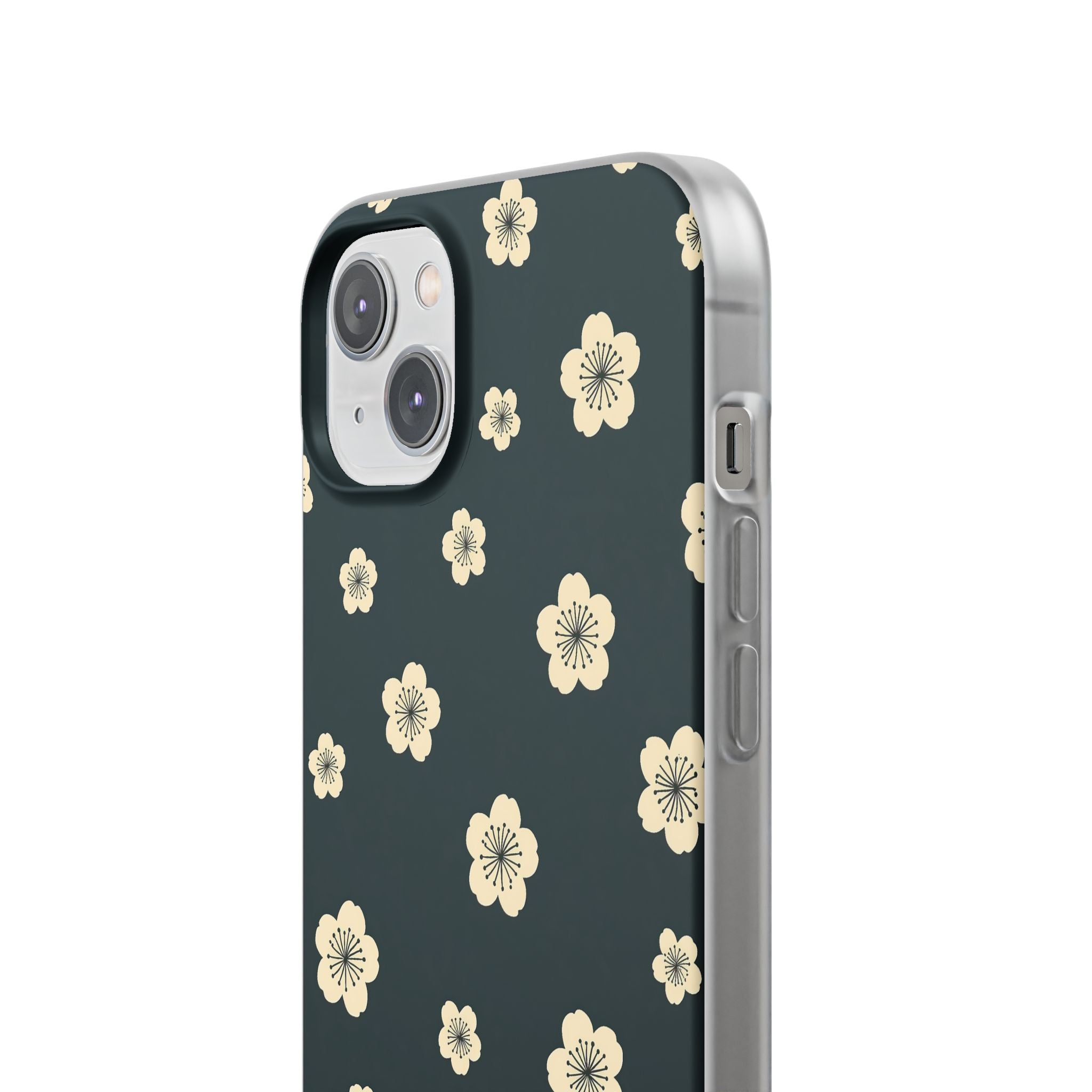 Teal Lite Phone Case for iPhone - Obsidian Cream Petals
