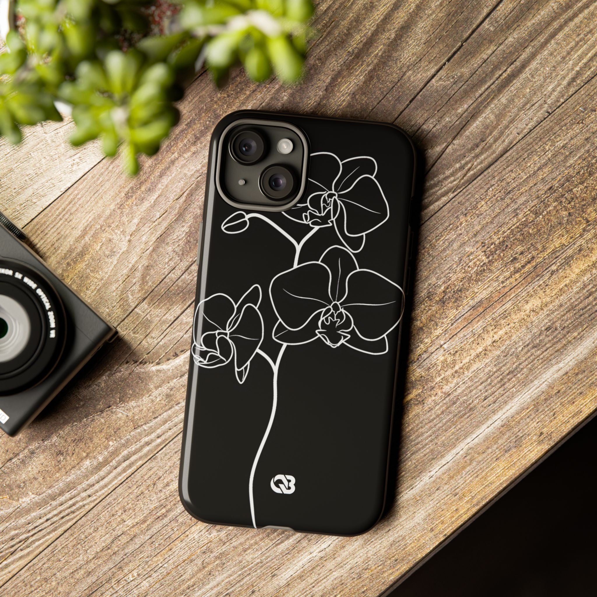 Black Tough Phone Case for iPhone - Noir Alabaster Orchid