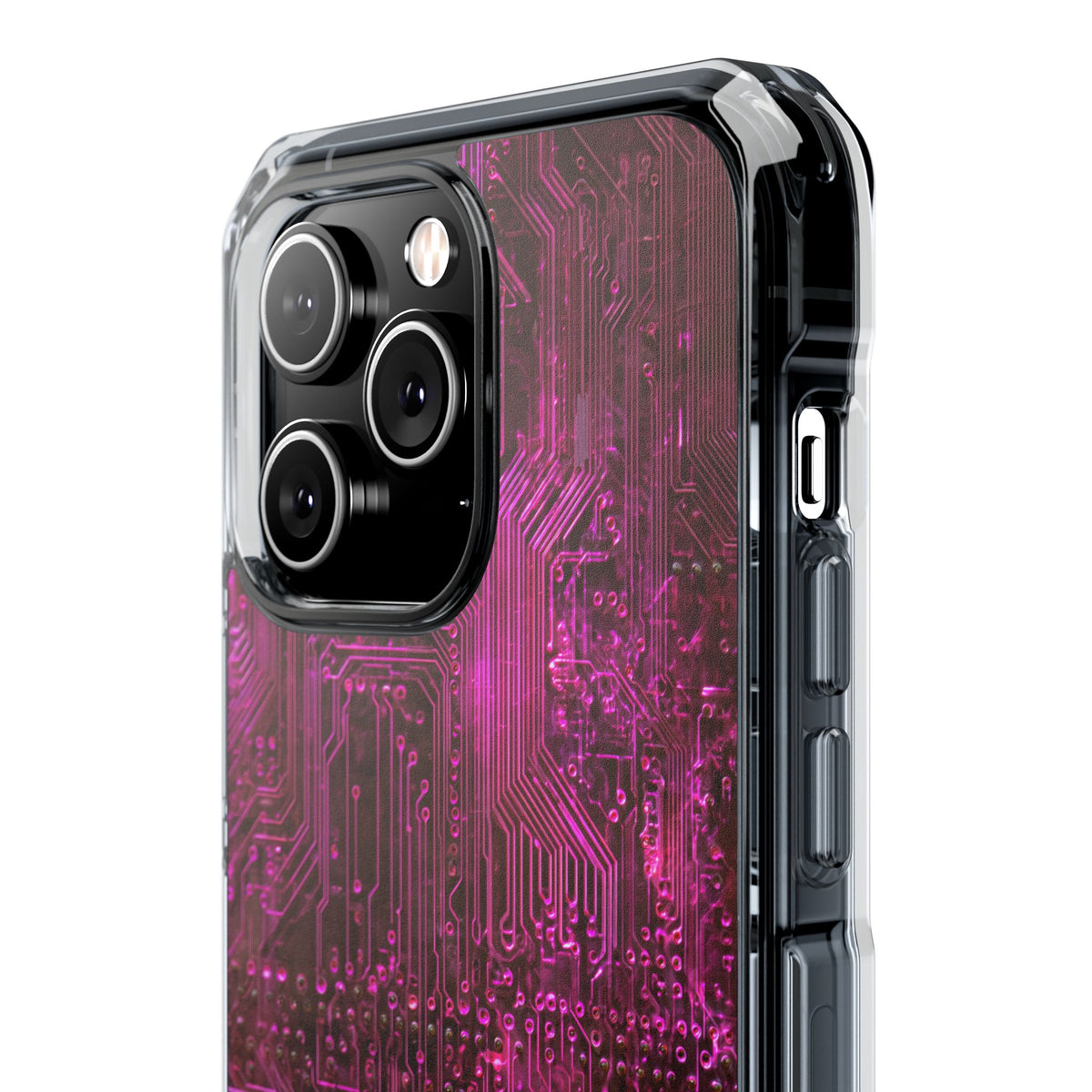 Magenta Circuit Trace · Clear Impact Magnetic Phone Case for iPhone · Pink