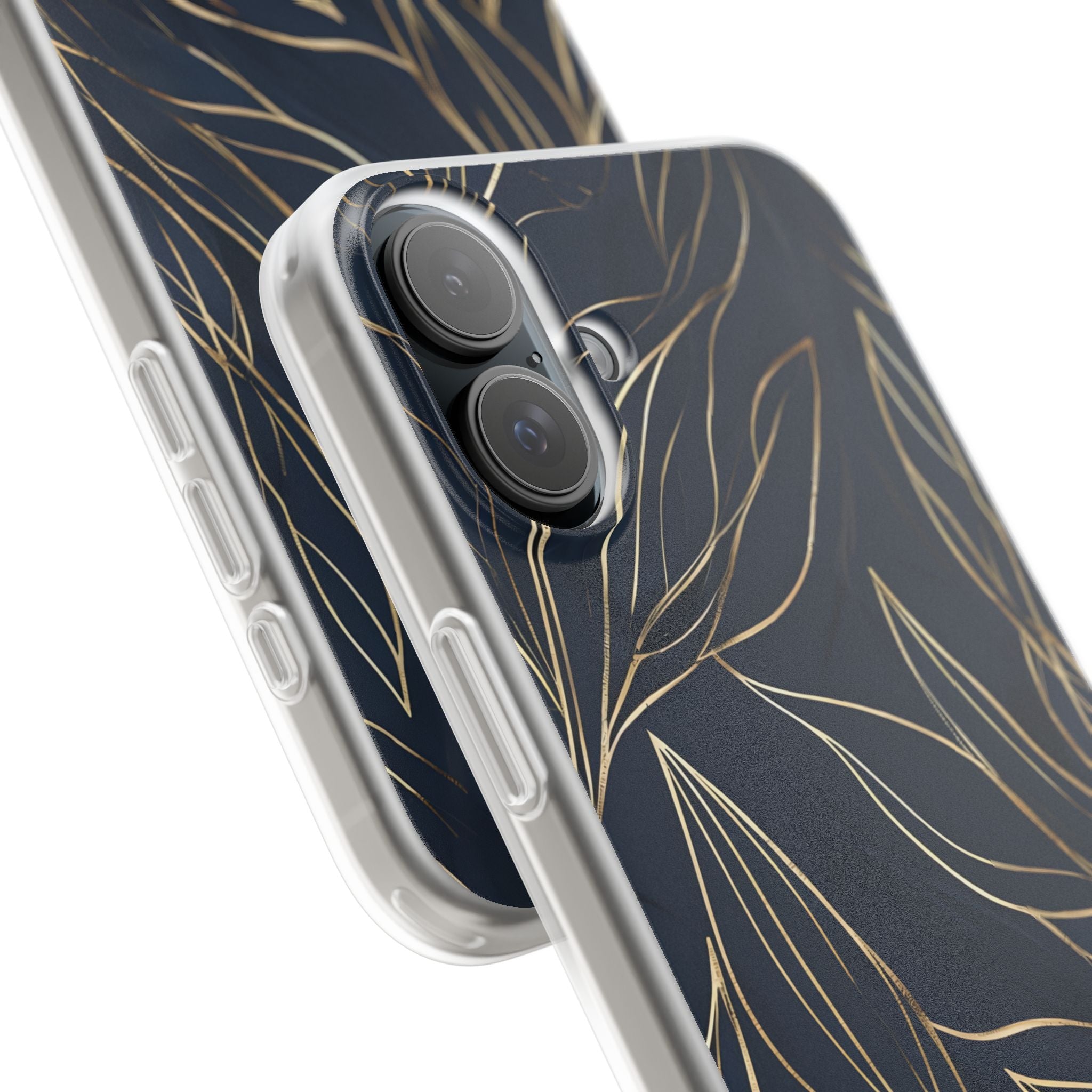 Gilded Navy Foliage · Soft Phone Case for iPhone