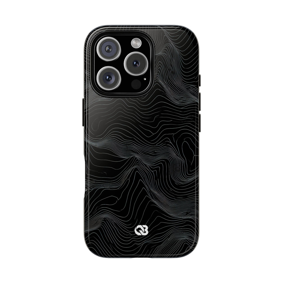 Black Tough Phone Case for iPhone - Obsidian Topo Wireframe
