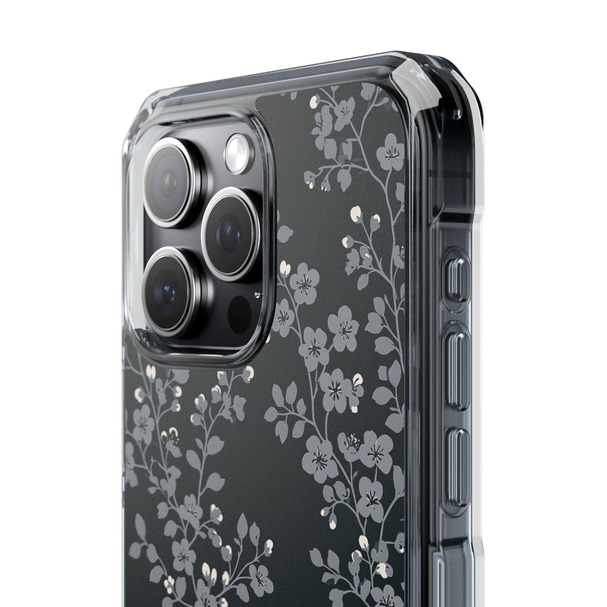 Black Impact MagSafe Phone Case for iPhone - Midnight Slate Blossom