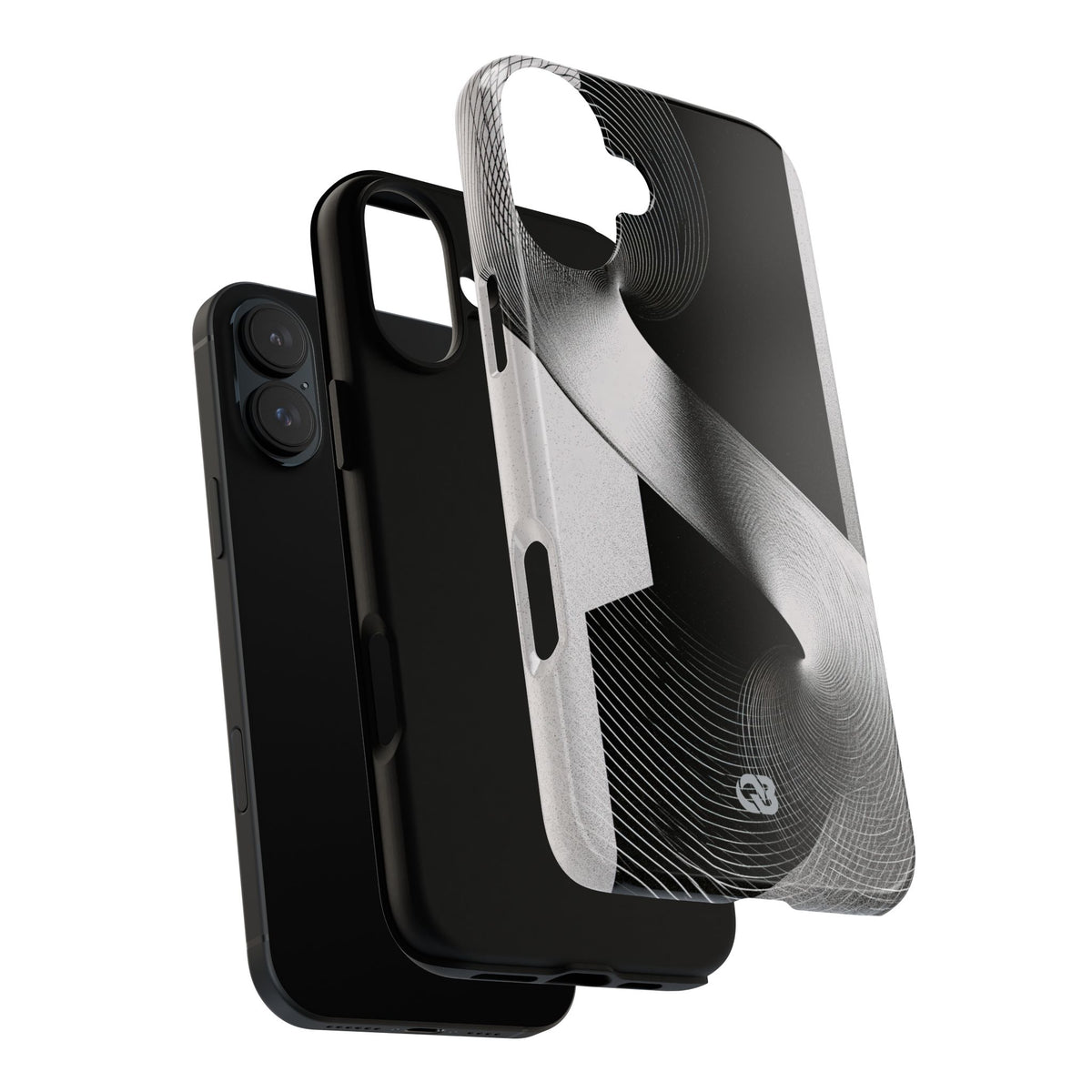 Grey Tough Phone Case for iPhone - Obsidian Moiré Wave