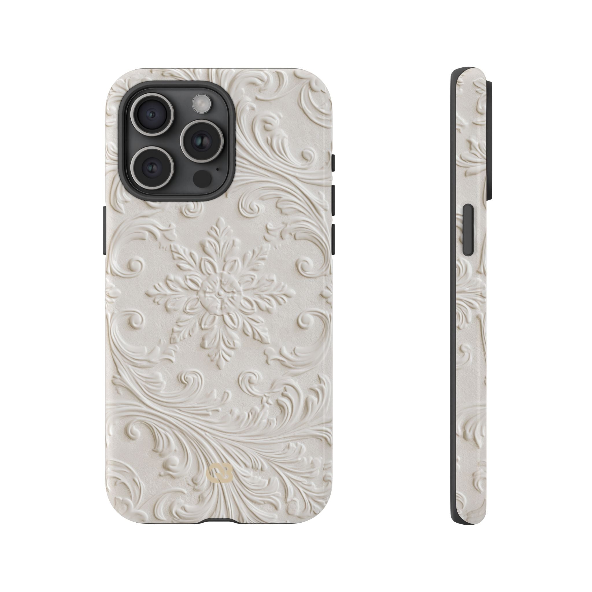 White Tough Phone Case for iPhone - Alabaster Floral Relief