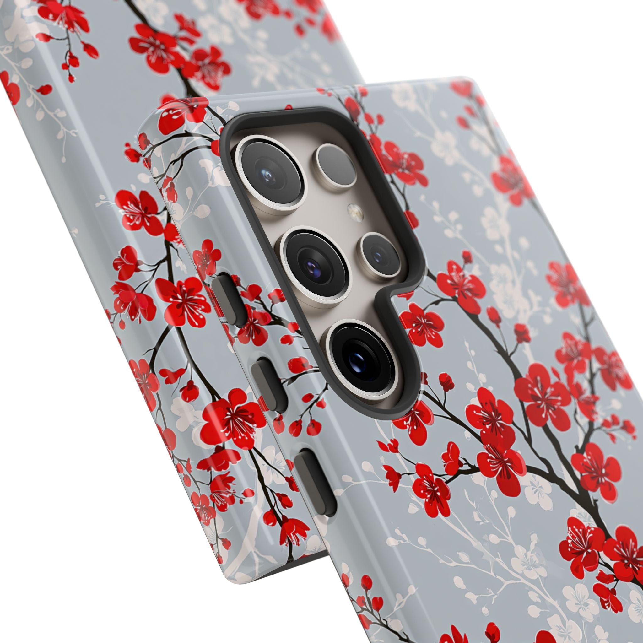 Grey Tough Phone Case for Samsung - Crimson Sakura Slate