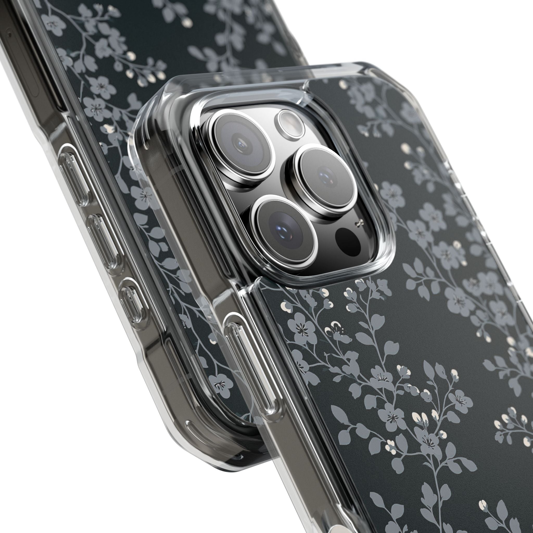 Black Impact MagSafe Phone Case for iPhone - Midnight Slate Blossom