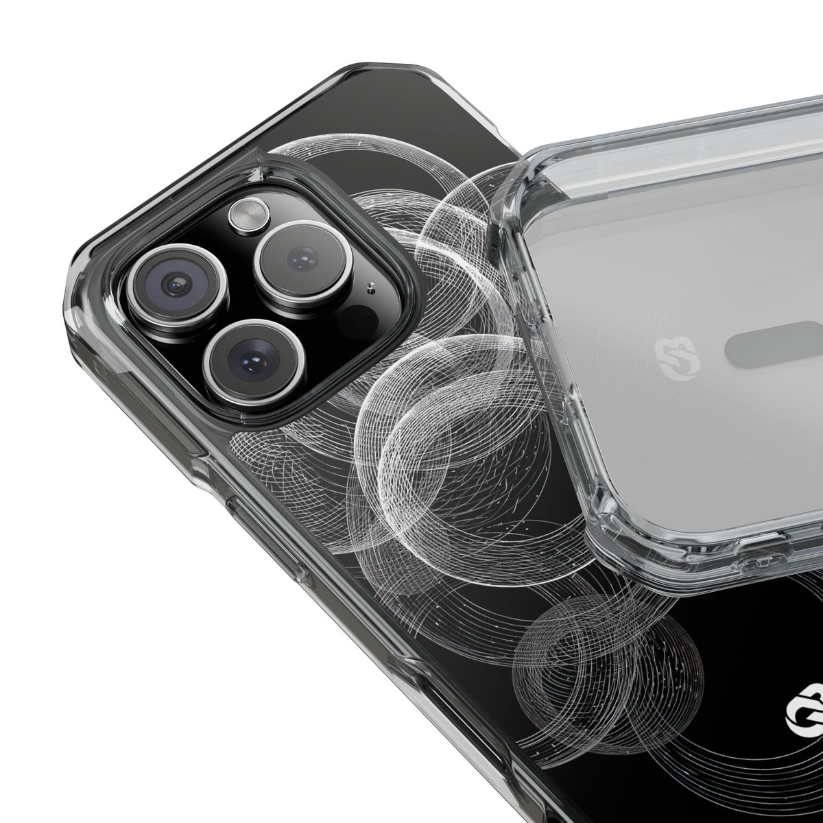 Black Impact MagSafe Phone Case for iPhone - Kinetic Wireframe Orbit