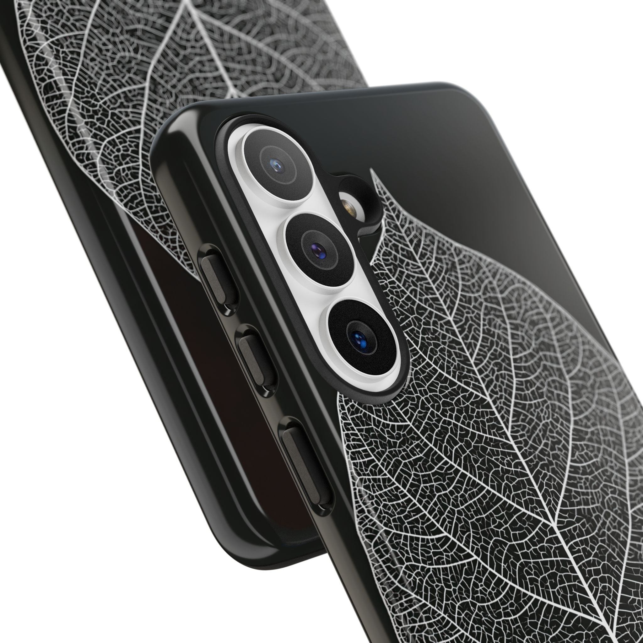 Black Tough Phone Case for Samsung - Bleached Leaf Lattice