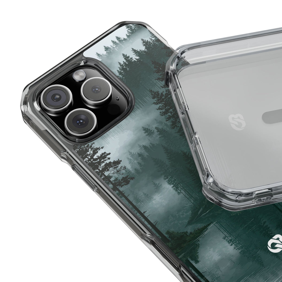 Misty Pine Reflections · Clear Impact Magnetic Phone Case for iPhone · Green