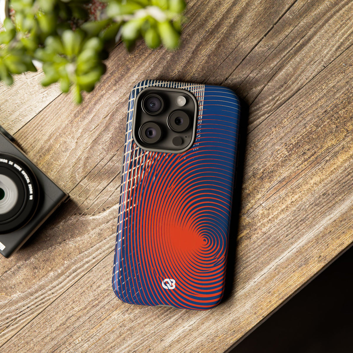 Blue Tough Phone Case for iPhone - Orange Orbit Grid