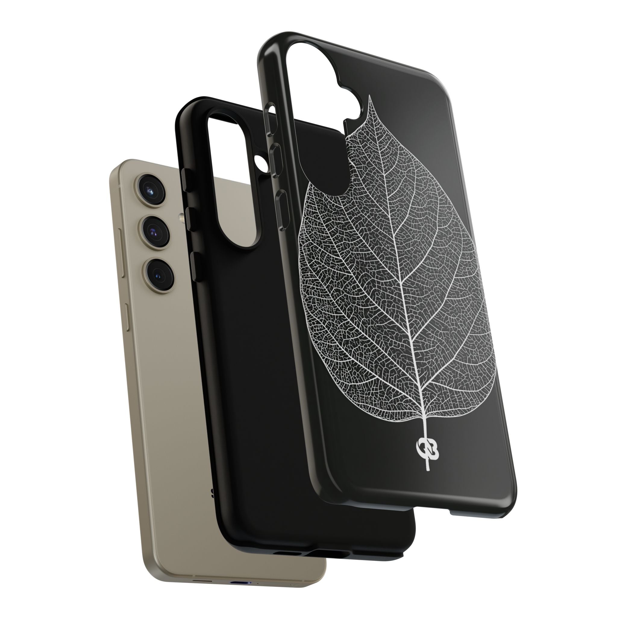 Black Tough Phone Case for Samsung - Bleached Leaf Lattice