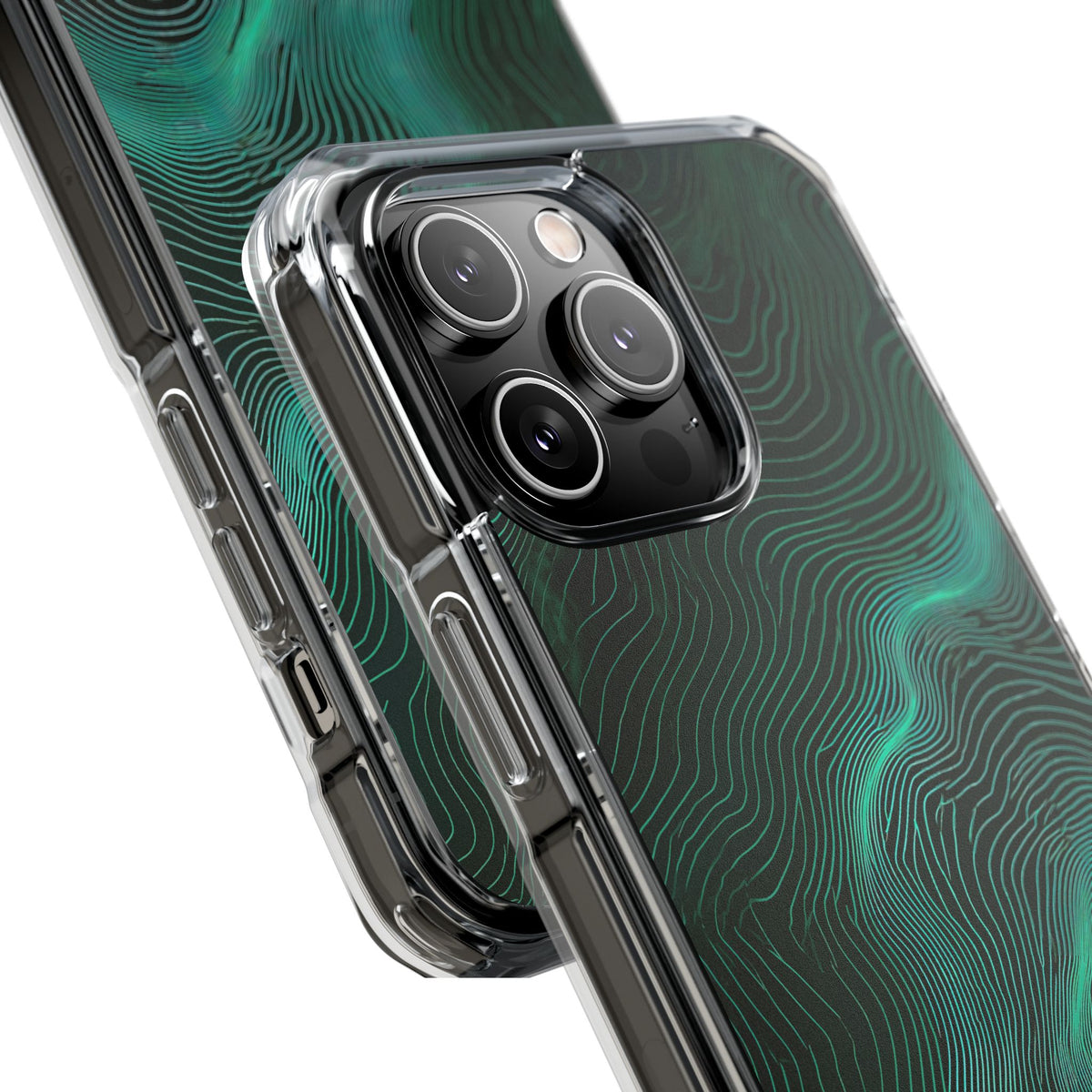 Emerald Topo Ridge · Clear Impact Magnetic Phone Case for iPhone · Green