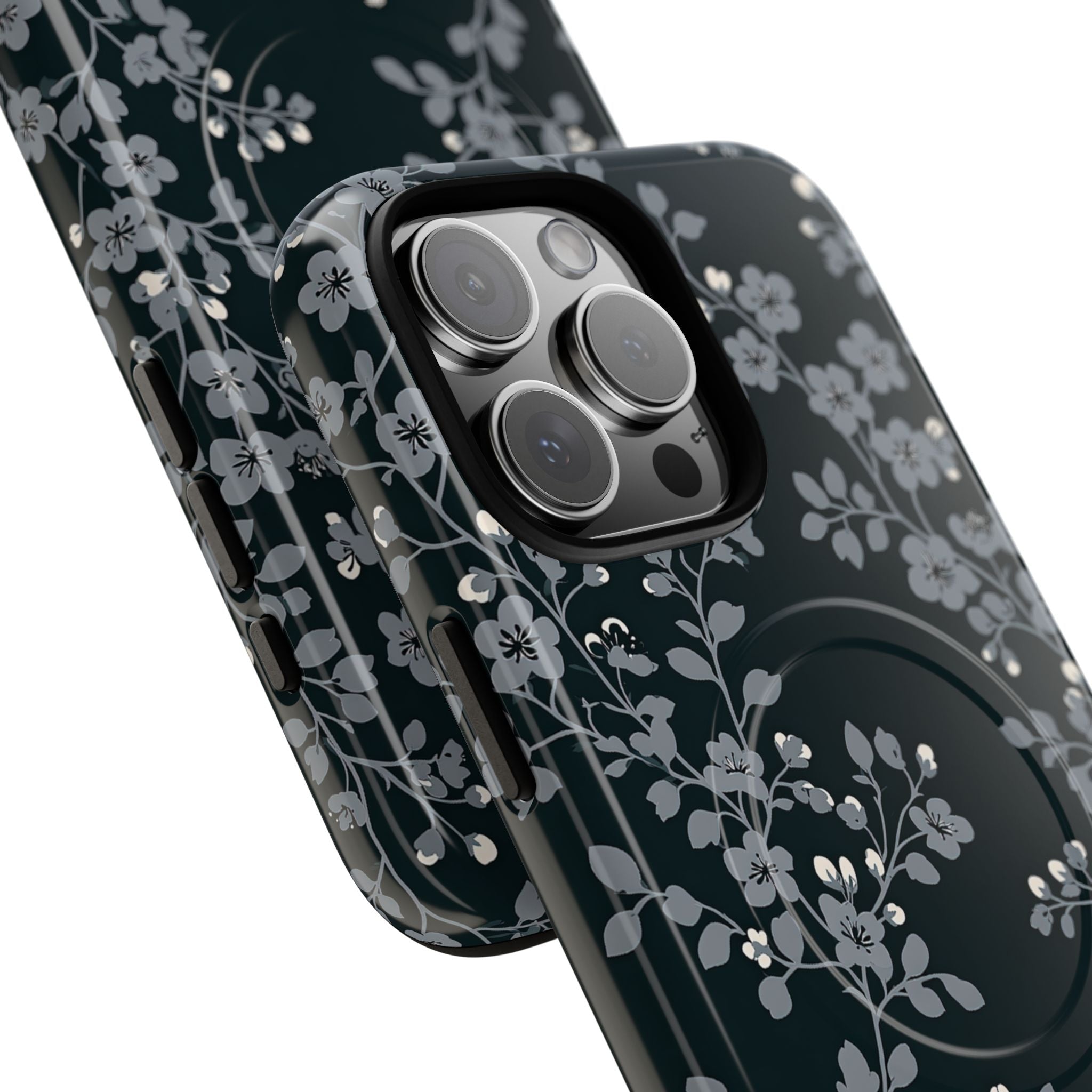 Black Tough 2.0 Magsafe Phone Case for iPhone - Midnight Slate Blossom
