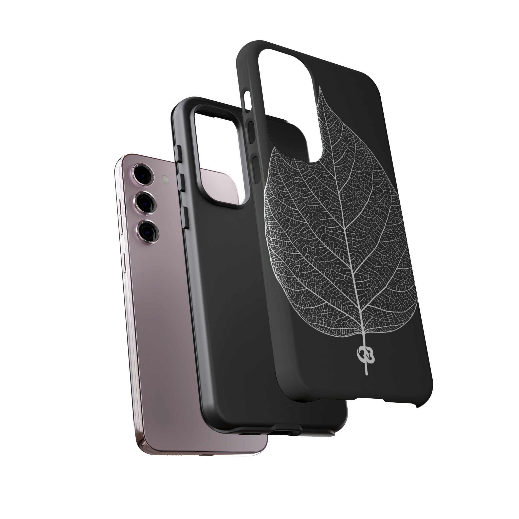 Black Tough Phone Case for Samsung - Bleached Leaf Lattice