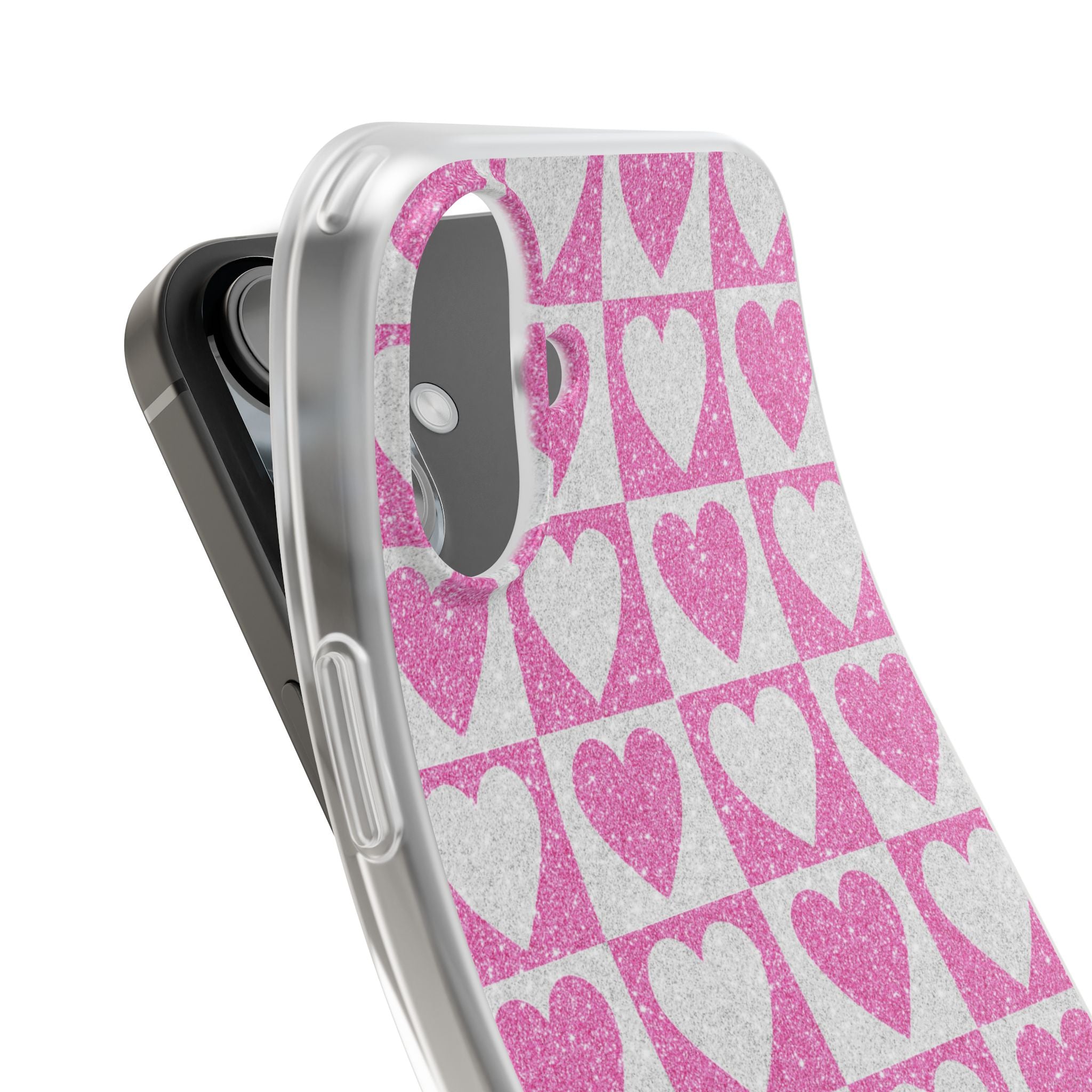Glitter Hart Raster iPhone 16 Plus Case - Soft