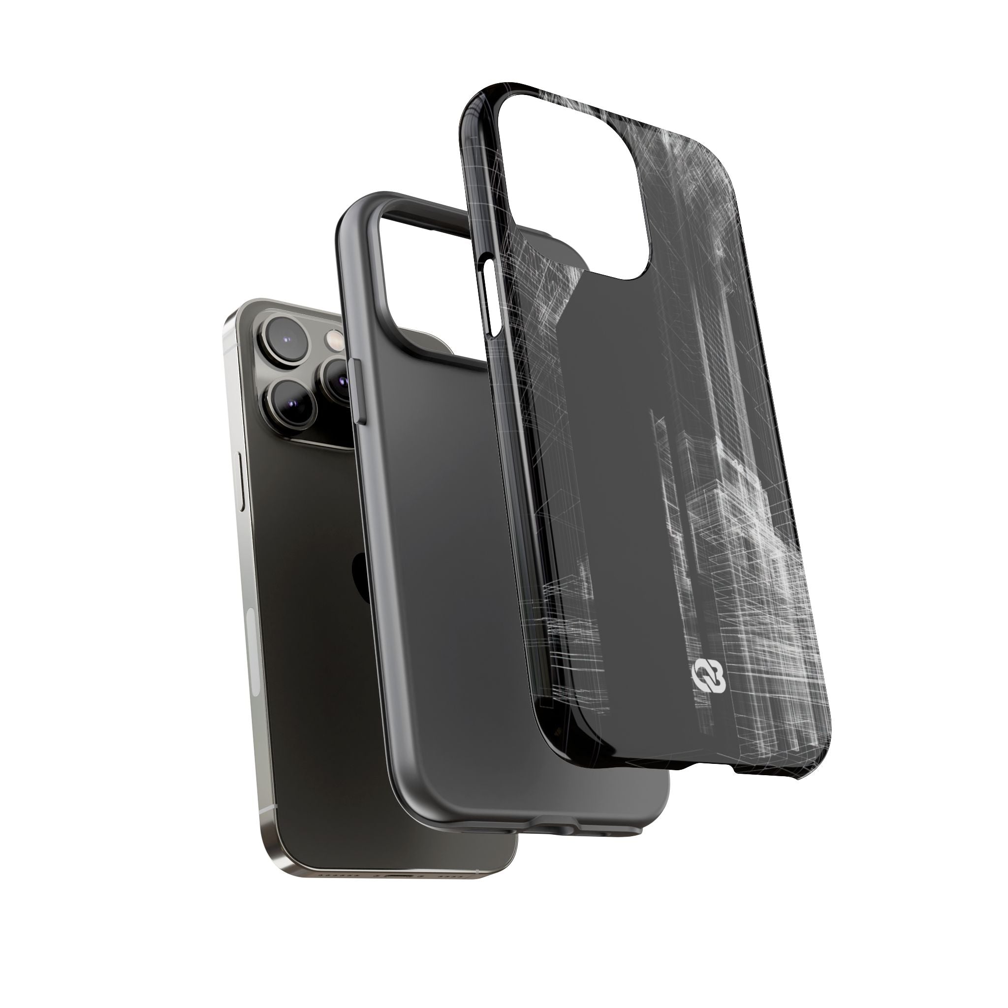 Black Tough Phone Case for iPhone - Ghost Urban Wireframe