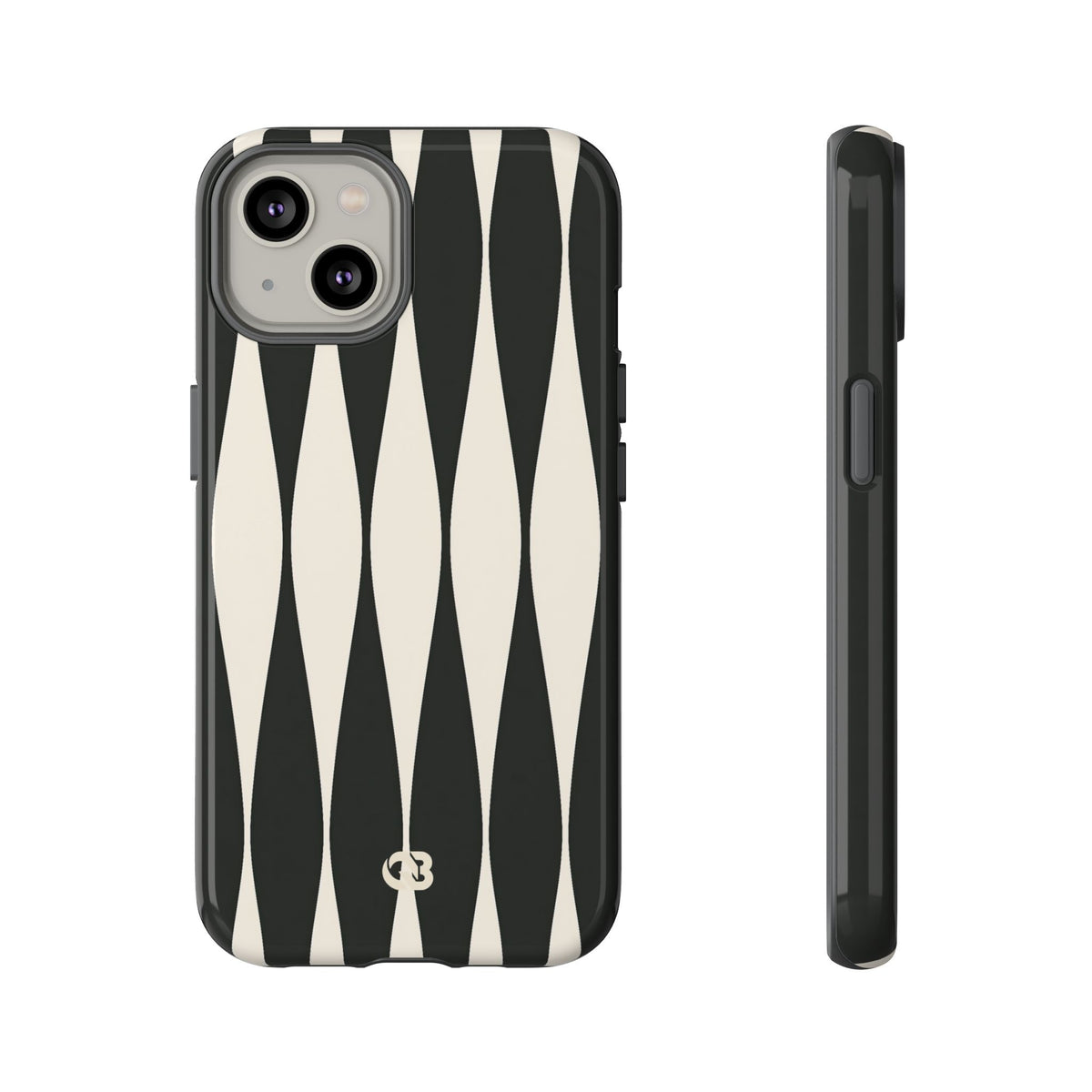 Black Tough Phone Case for iPhone - Ivory Spindle Grid