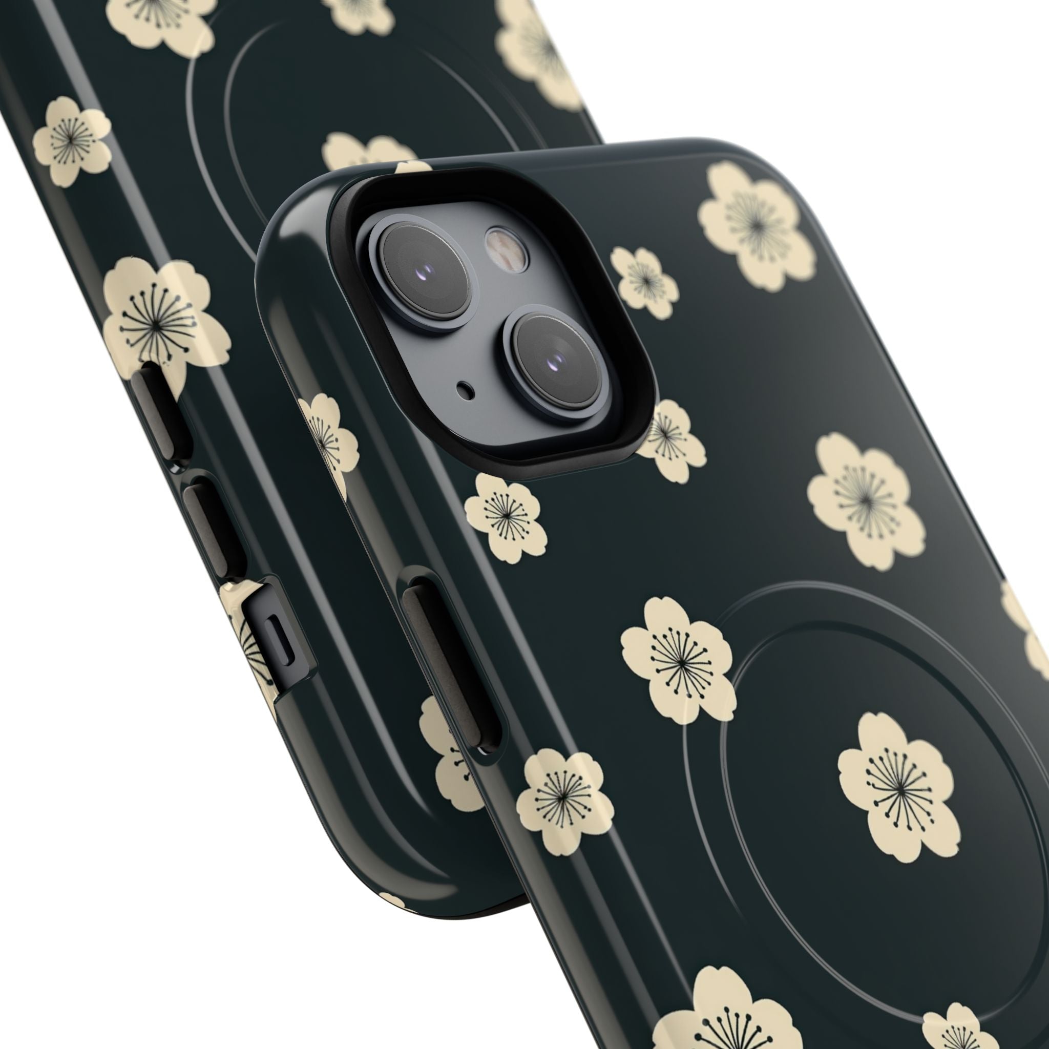Teal Tough 2.0 Magsafe Phone Case for iPhone - Obsidian Cream Petals