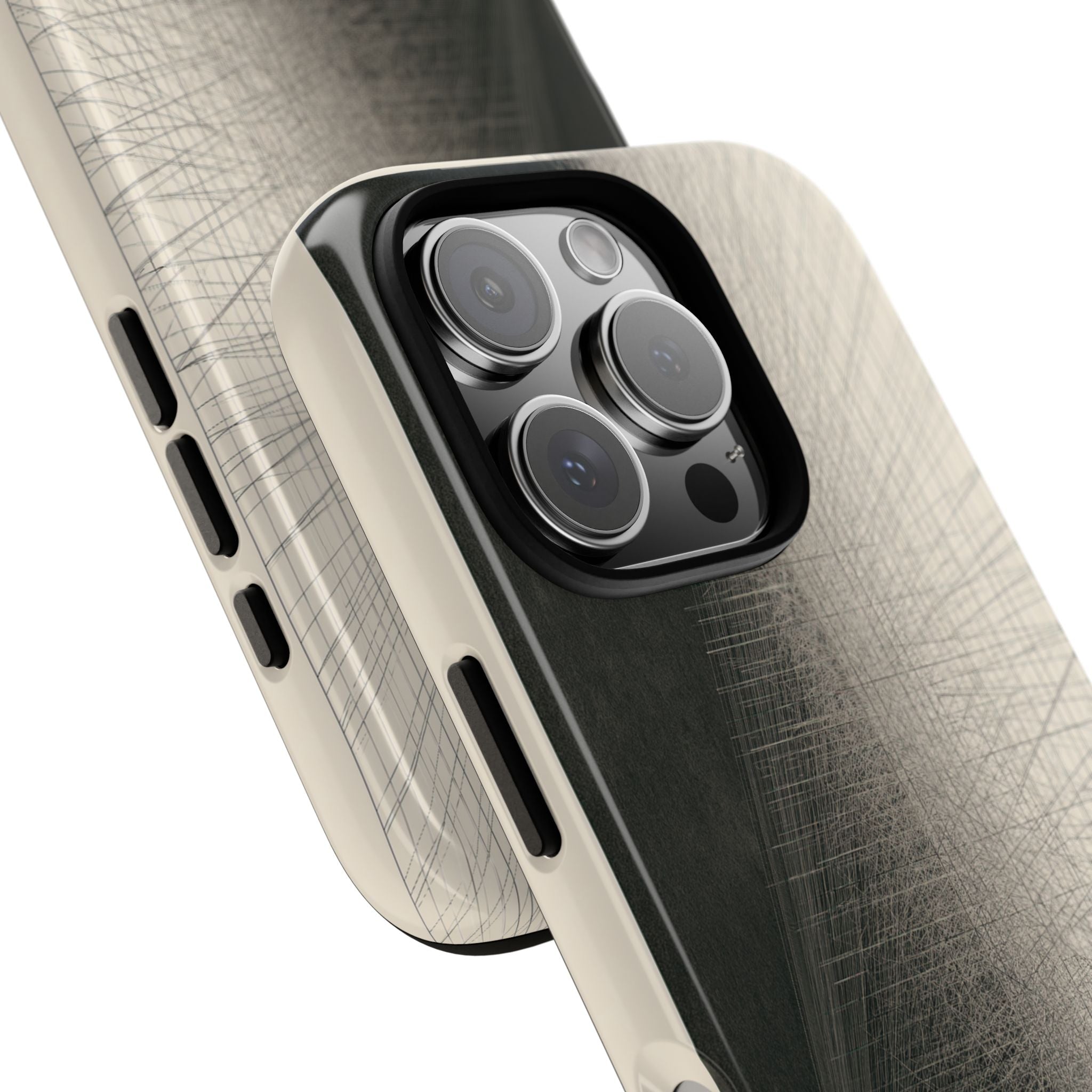 Beige Tough Phone Case for iPhone - Brutalist Graphite Grid