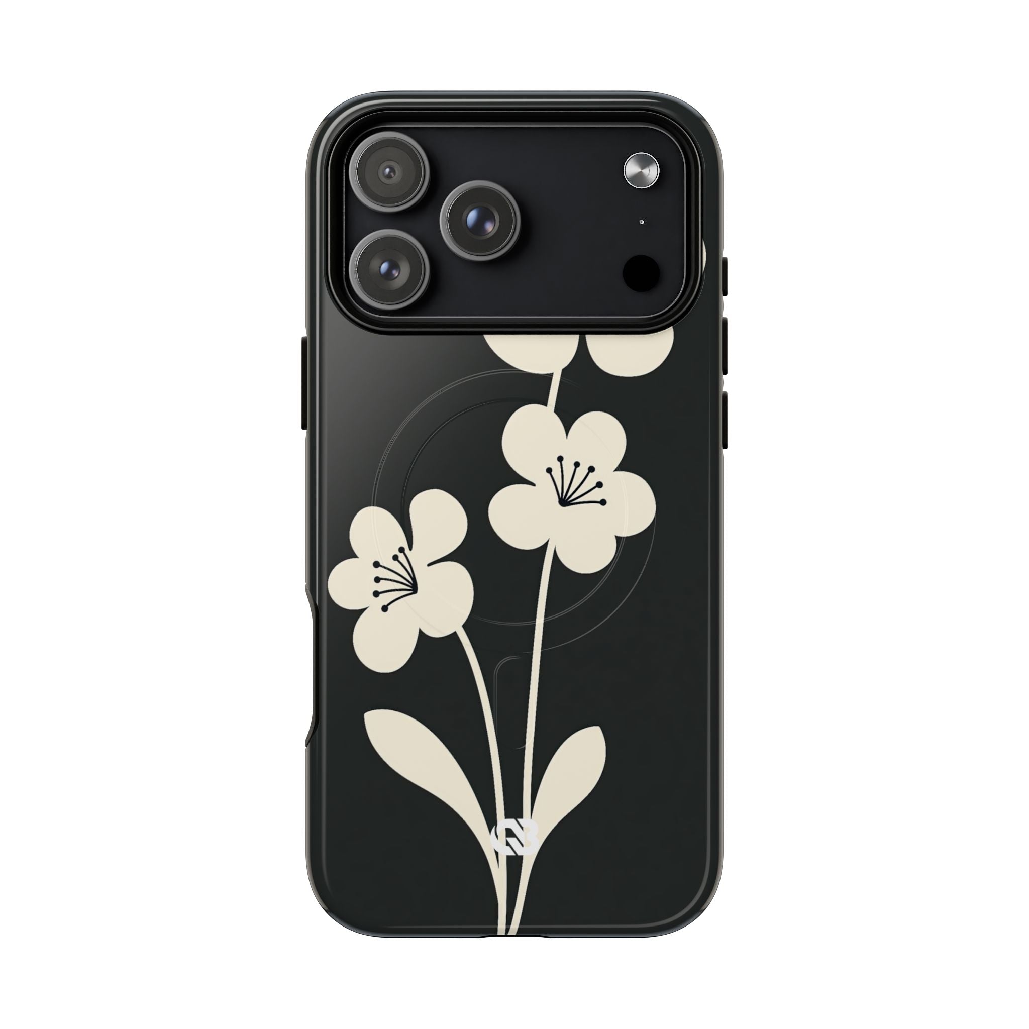 Black Tough 2.0 Magsafe Phone Case for iPhone - Obsidian Cream Bloom
