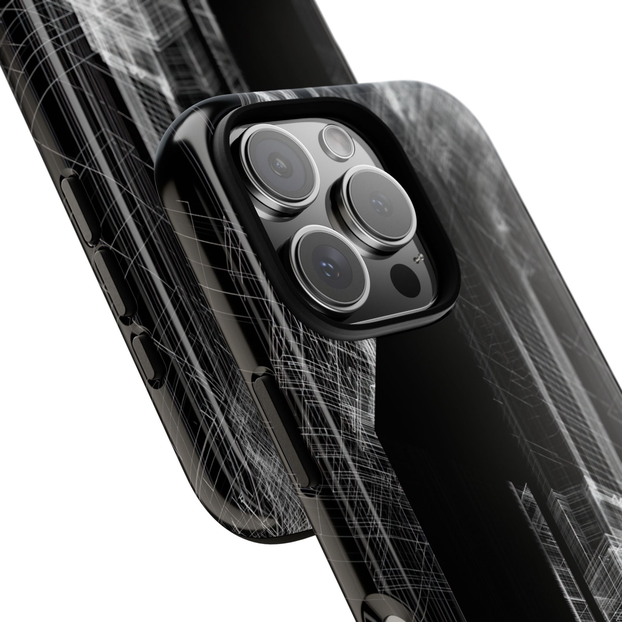 Black Tough Phone Case for iPhone - Ghost Urban Wireframe