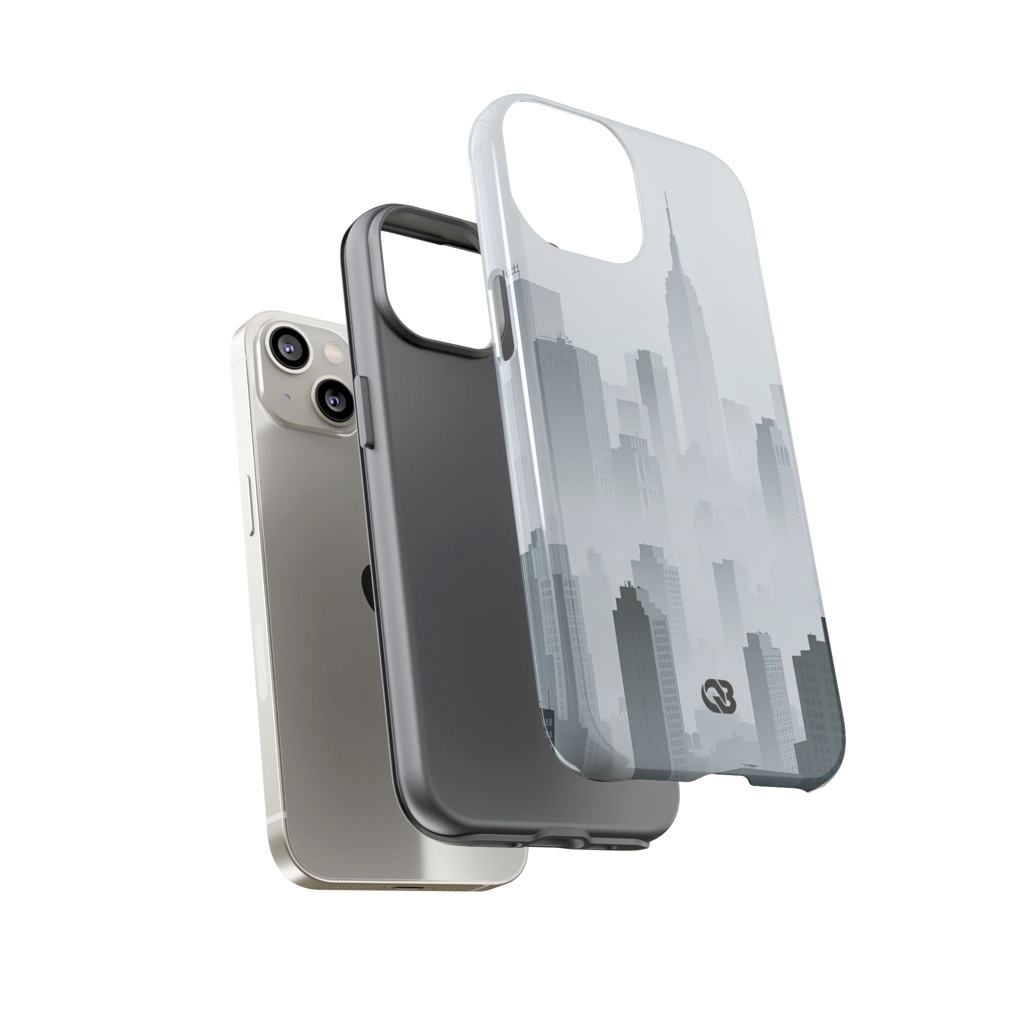 Grey Tough Phone Case for iPhone - Steel Mist Skyline