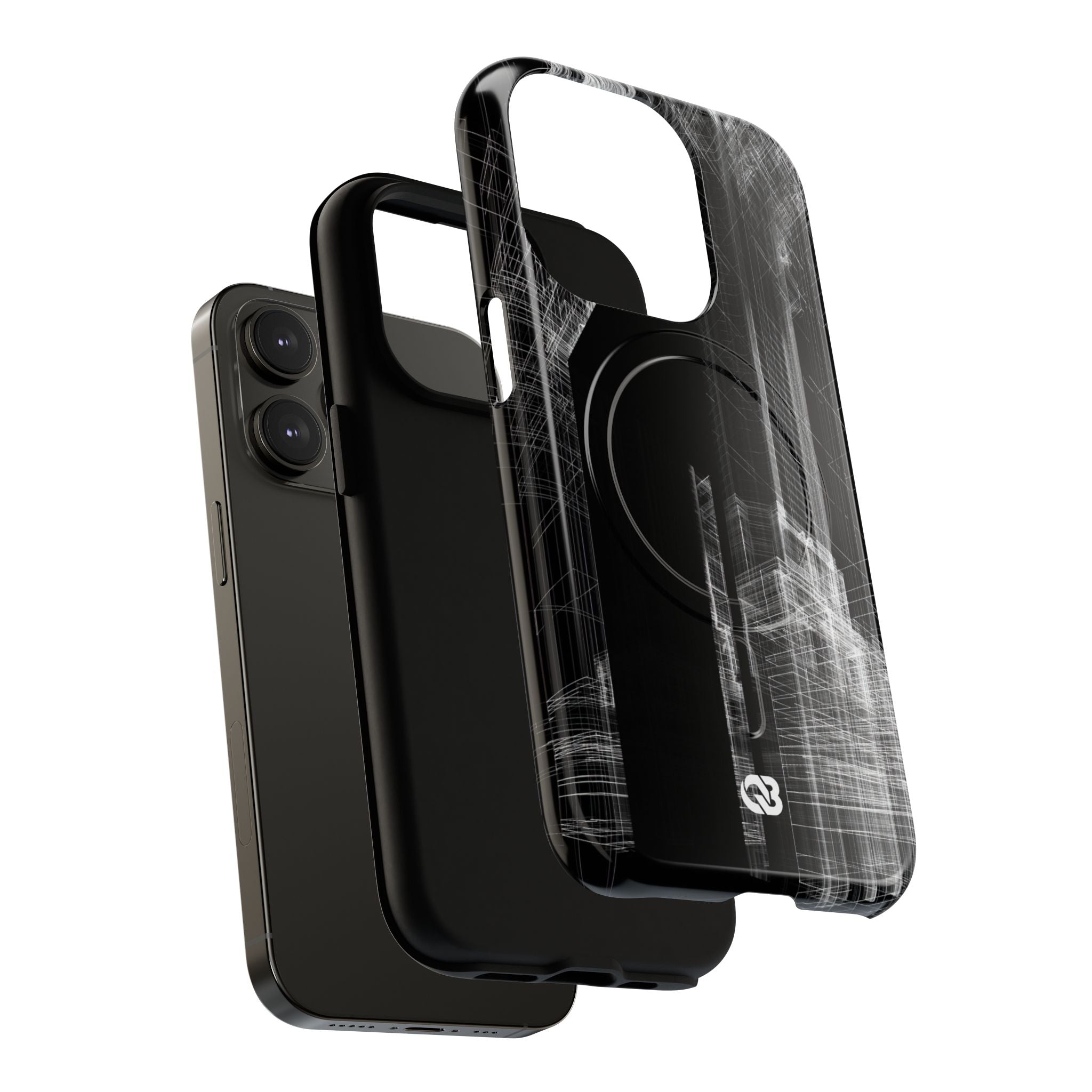 Black Tough 2.0 Magsafe Phone Case for iPhone - Ghost Urban Wireframe