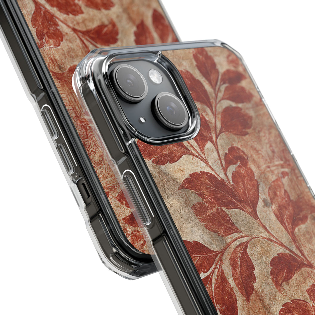 Terracotta Botanical Fresco · Clear Impact Magnetic Phone Case for iPhone · Red