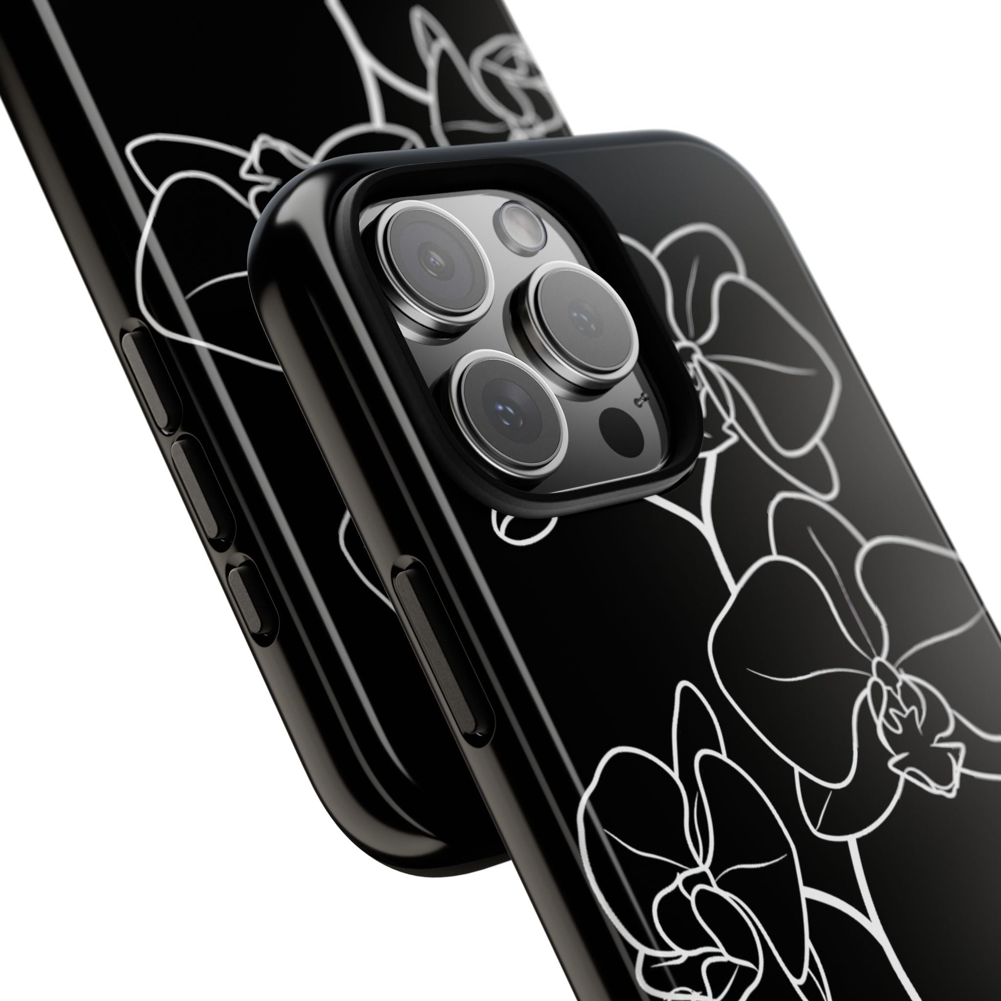 Black Tough Phone Case for iPhone - Noir Alabaster Orchid