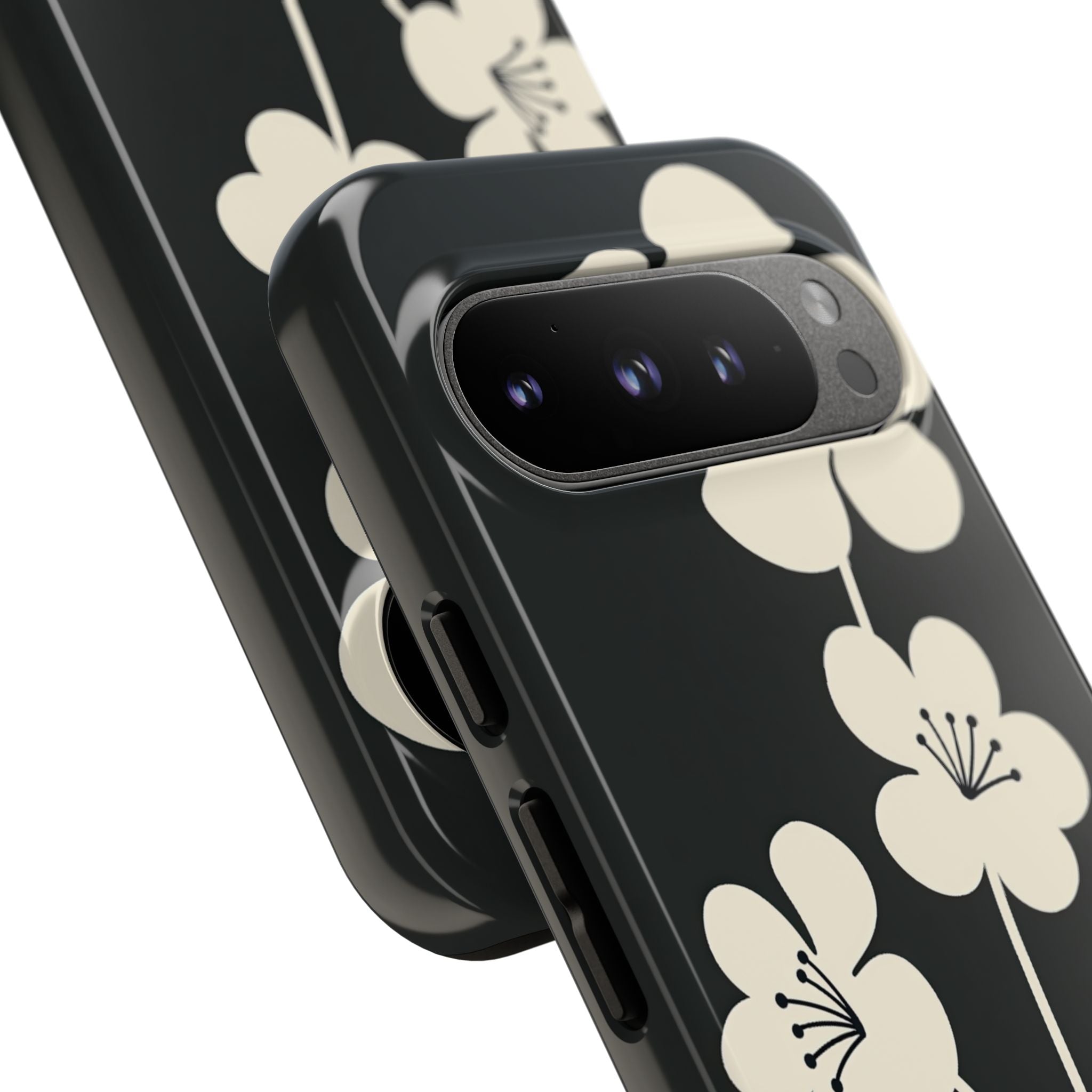 Black Tough Phone Case for Google Pixel - Obsidian Cream Bloom