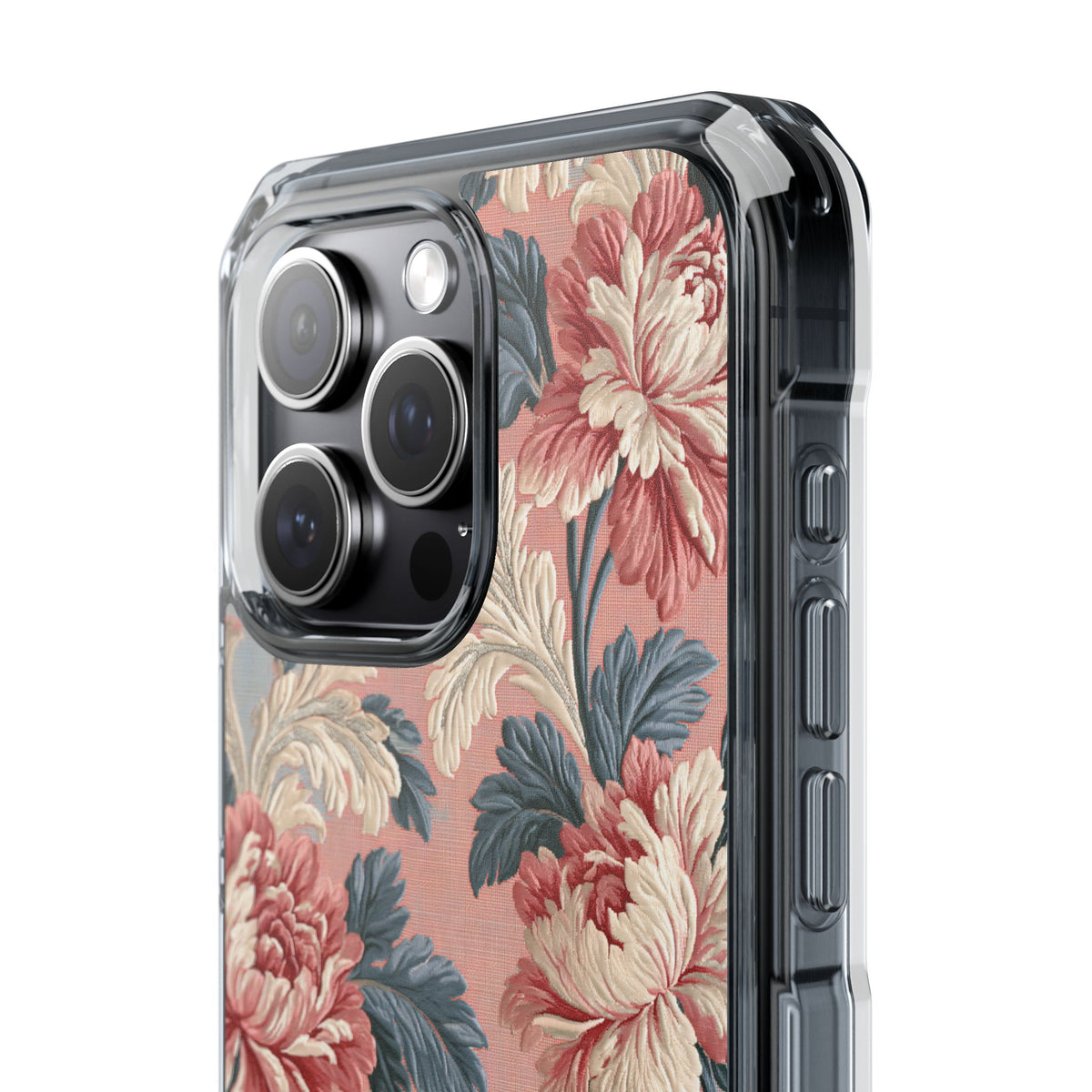 Blush Peony Jacquard · Clear Impact Magnetic Phone Case for iPhone · Pink