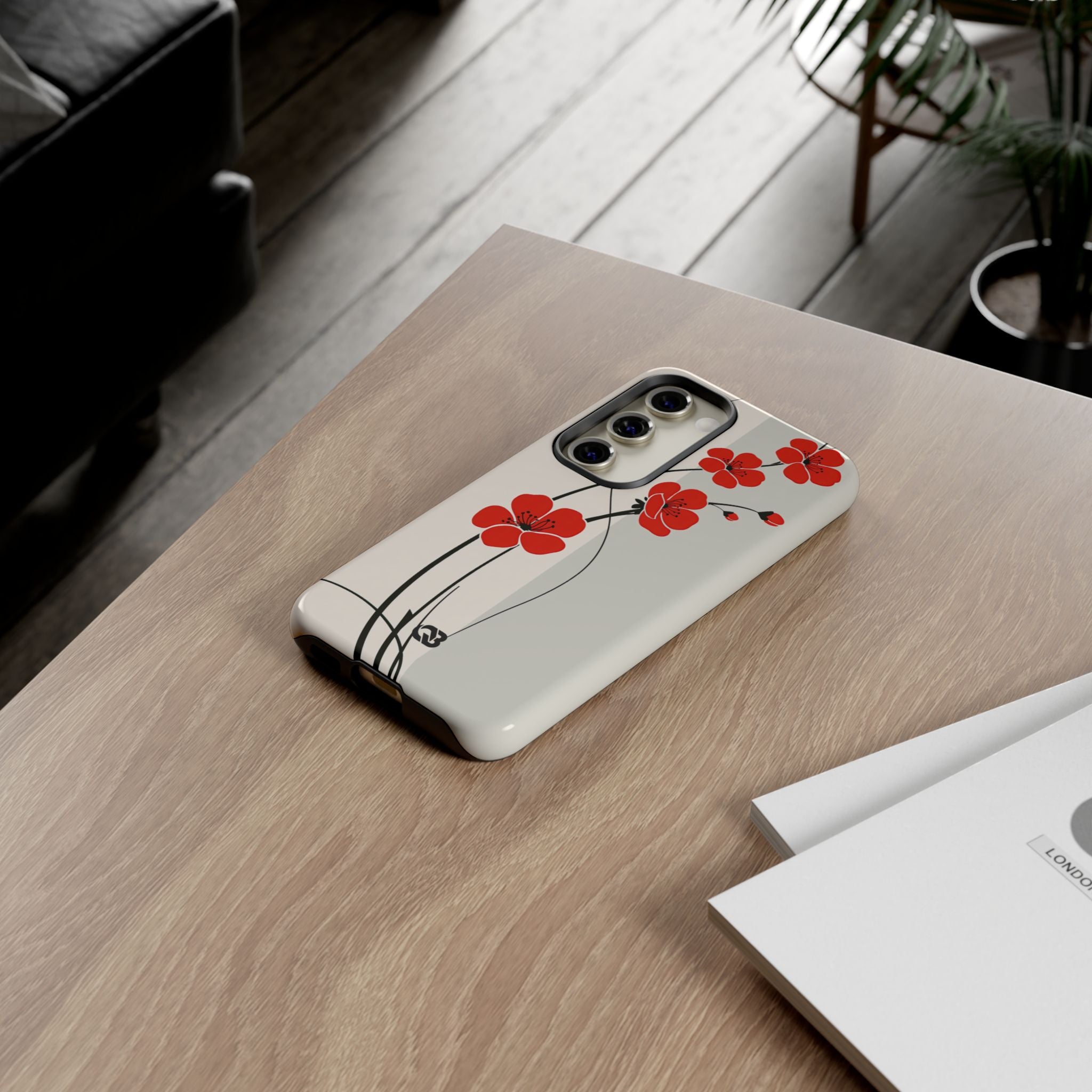 Beige Tough Phone Case for Samsung - Scarlet Ink Petals