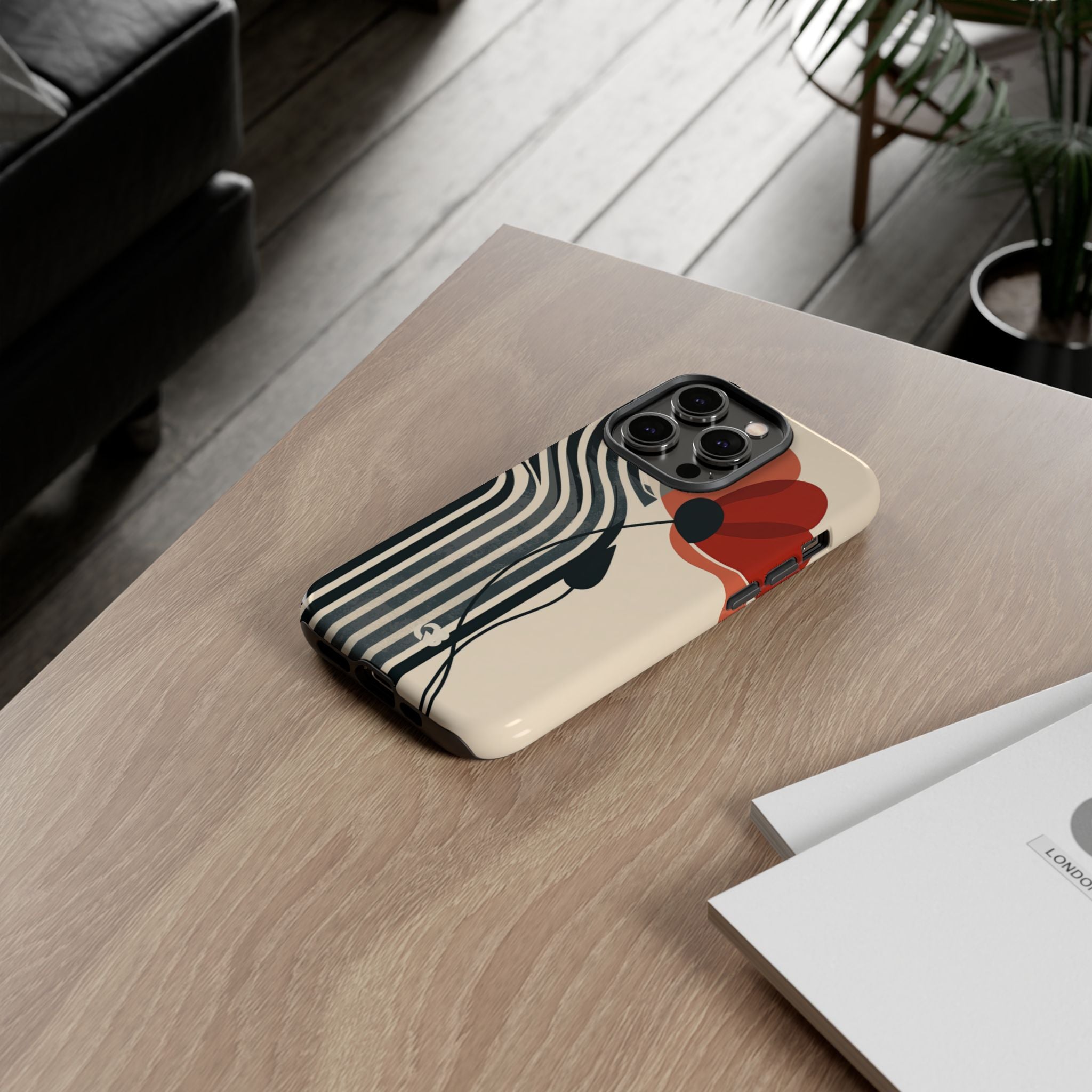 Beige Tough Phone Case for iPhone - Crimson Line Bloom