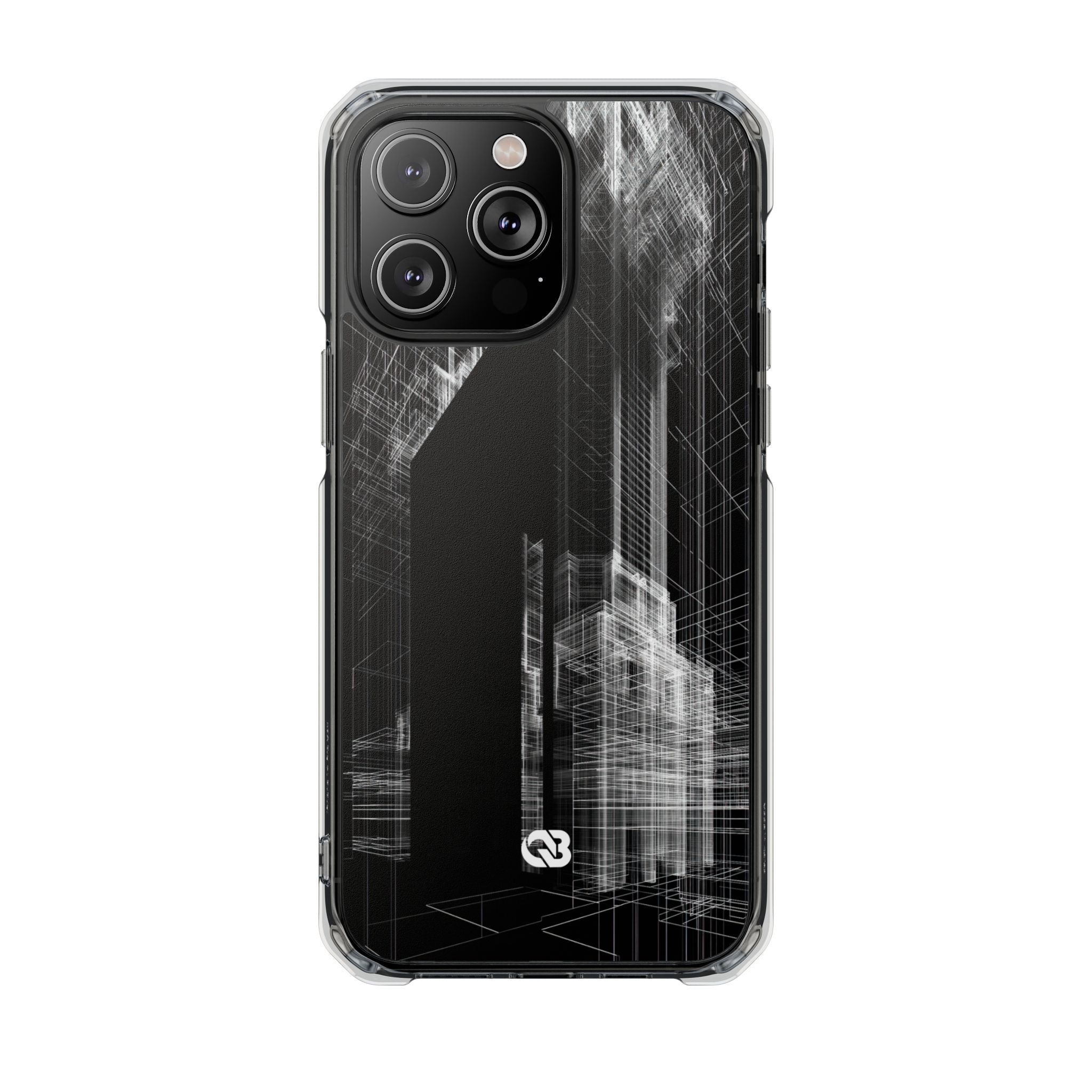 Black Impact MagSafe Phone Case for iPhone - Ghost Urban Wireframe