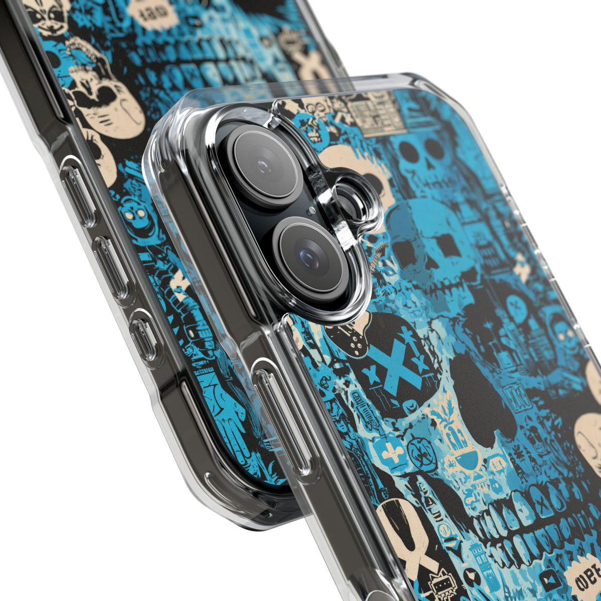 Electric Skull Graffiti · Clear Impact Magnetic Phone Case for iPhone · Blue