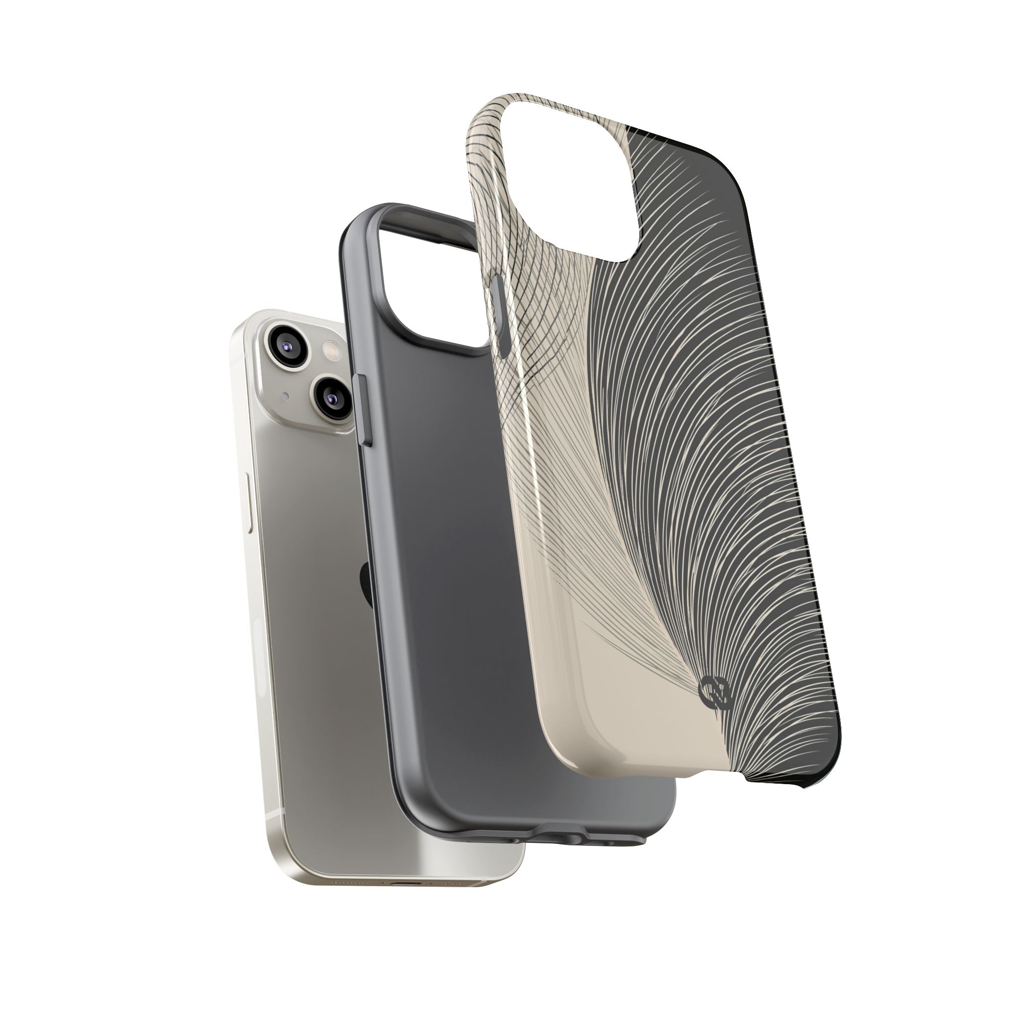 Beige Tough Phone Case for iPhone - Obsidian Cream Plume