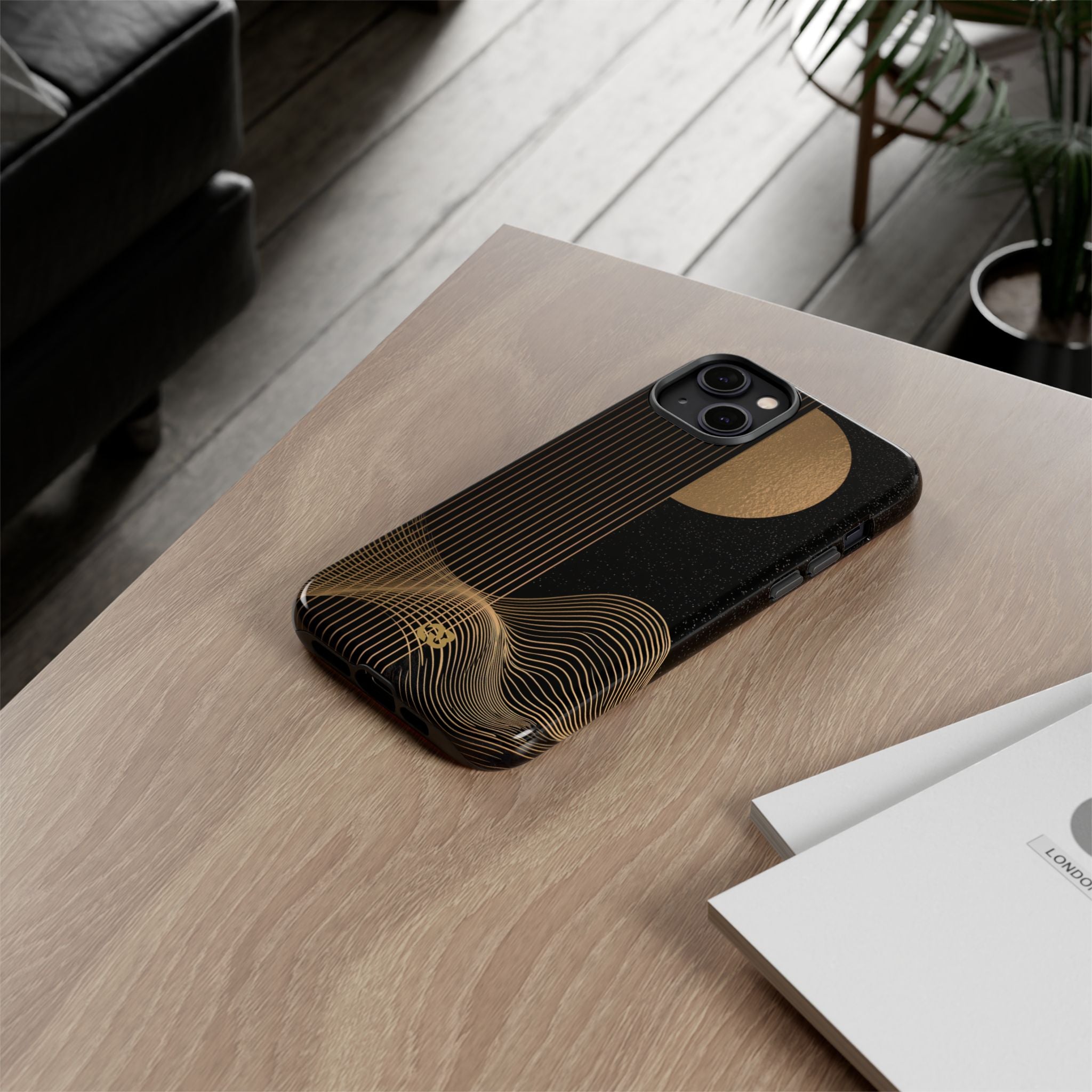 Gold Tough Phone Case for iPhone - Gilded Obsidian Dunes