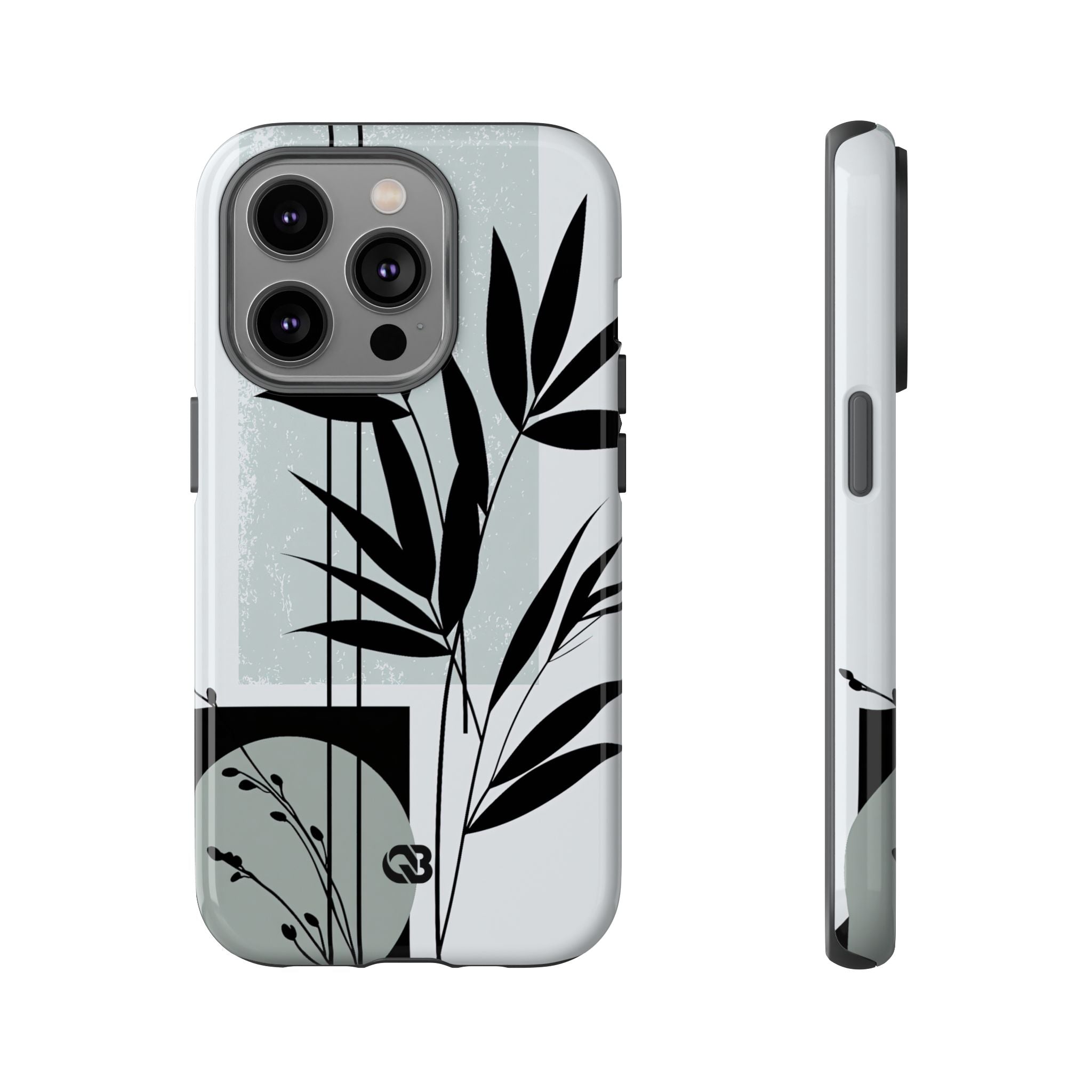 Grey Tough Phone Case for iPhone - Sage Bamboo Noir