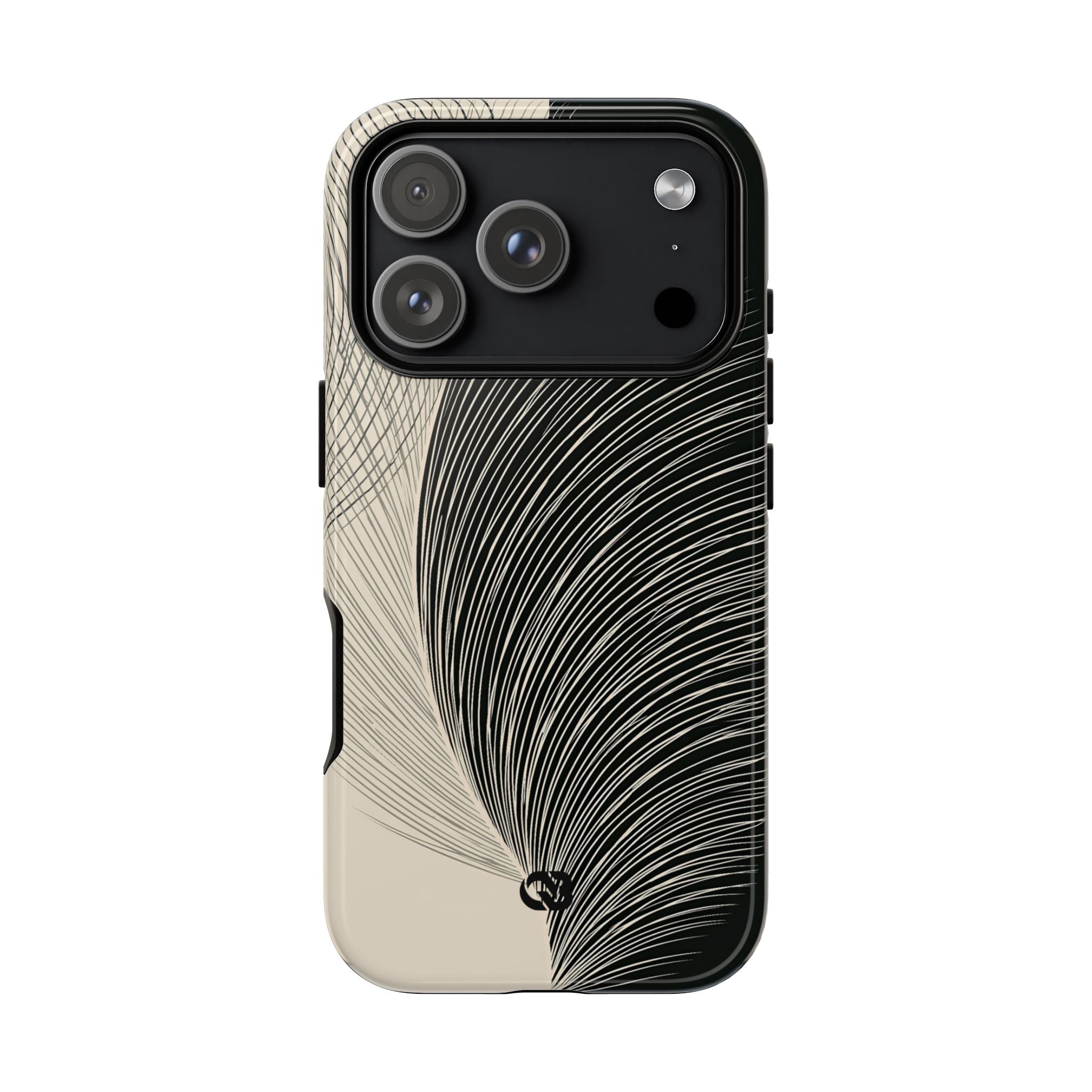Beige Tough Phone Case for iPhone - Obsidian Cream Plume