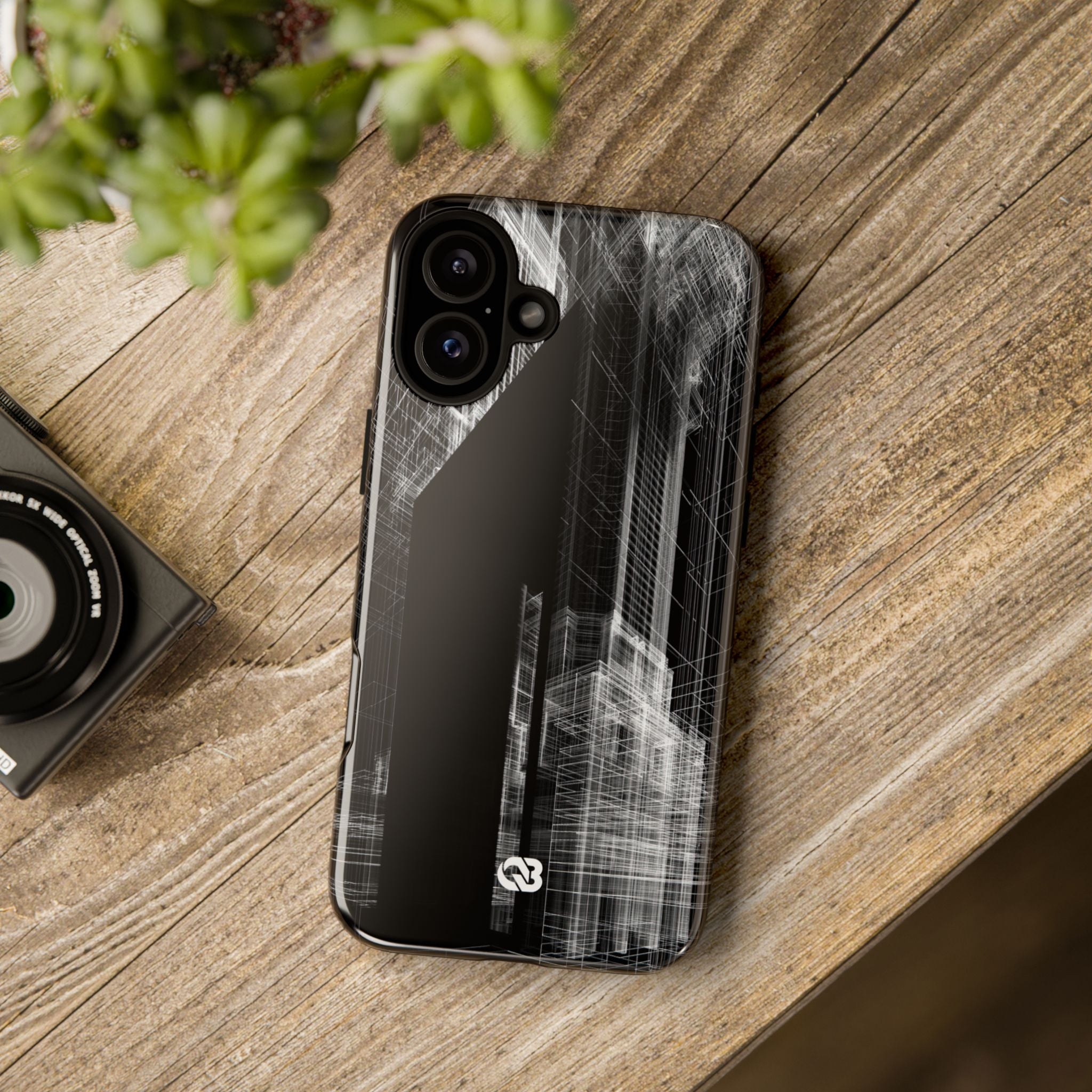 Black Tough Phone Case for iPhone - Ghost Urban Wireframe