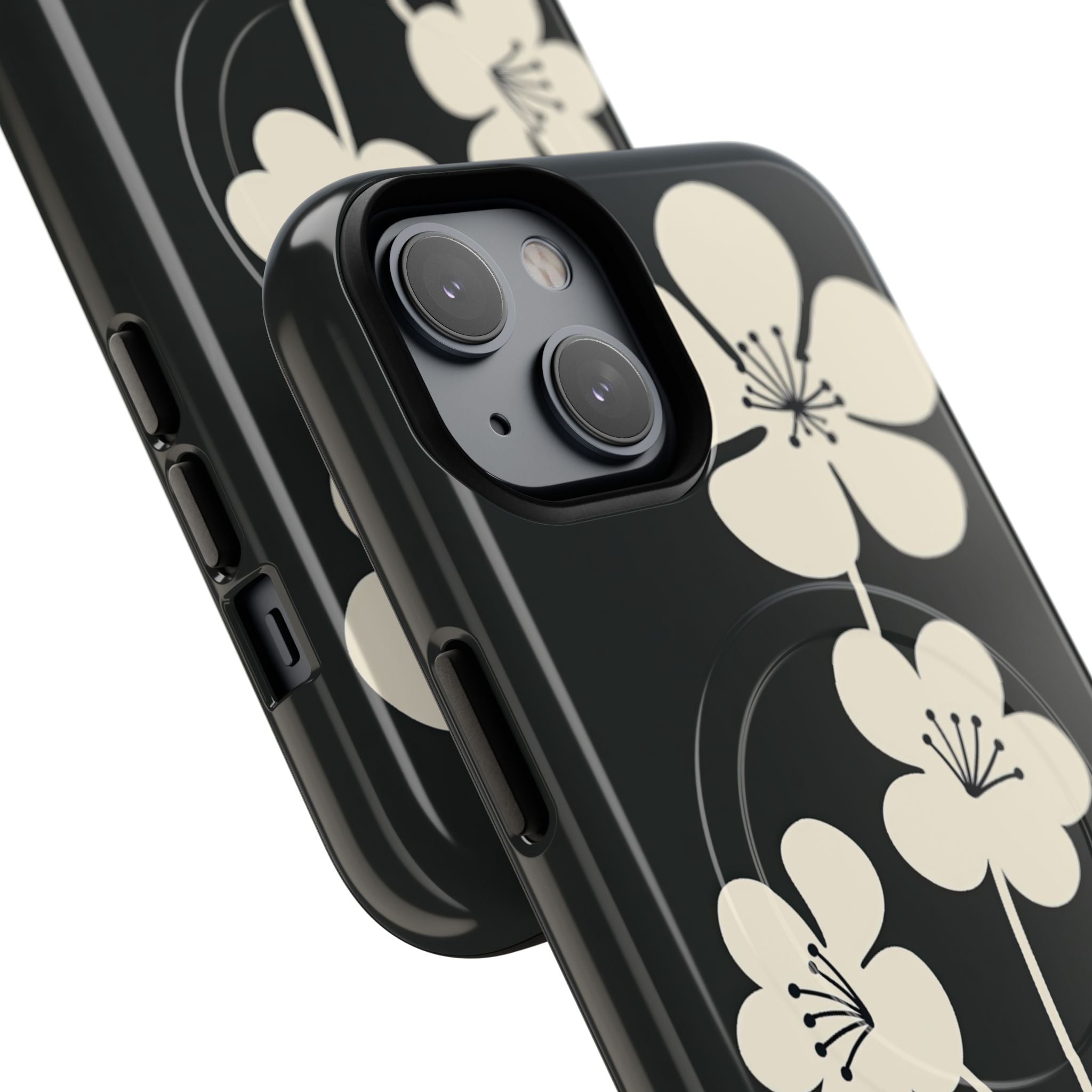 Black Tough 2.0 Magsafe Phone Case for iPhone - Obsidian Cream Bloom