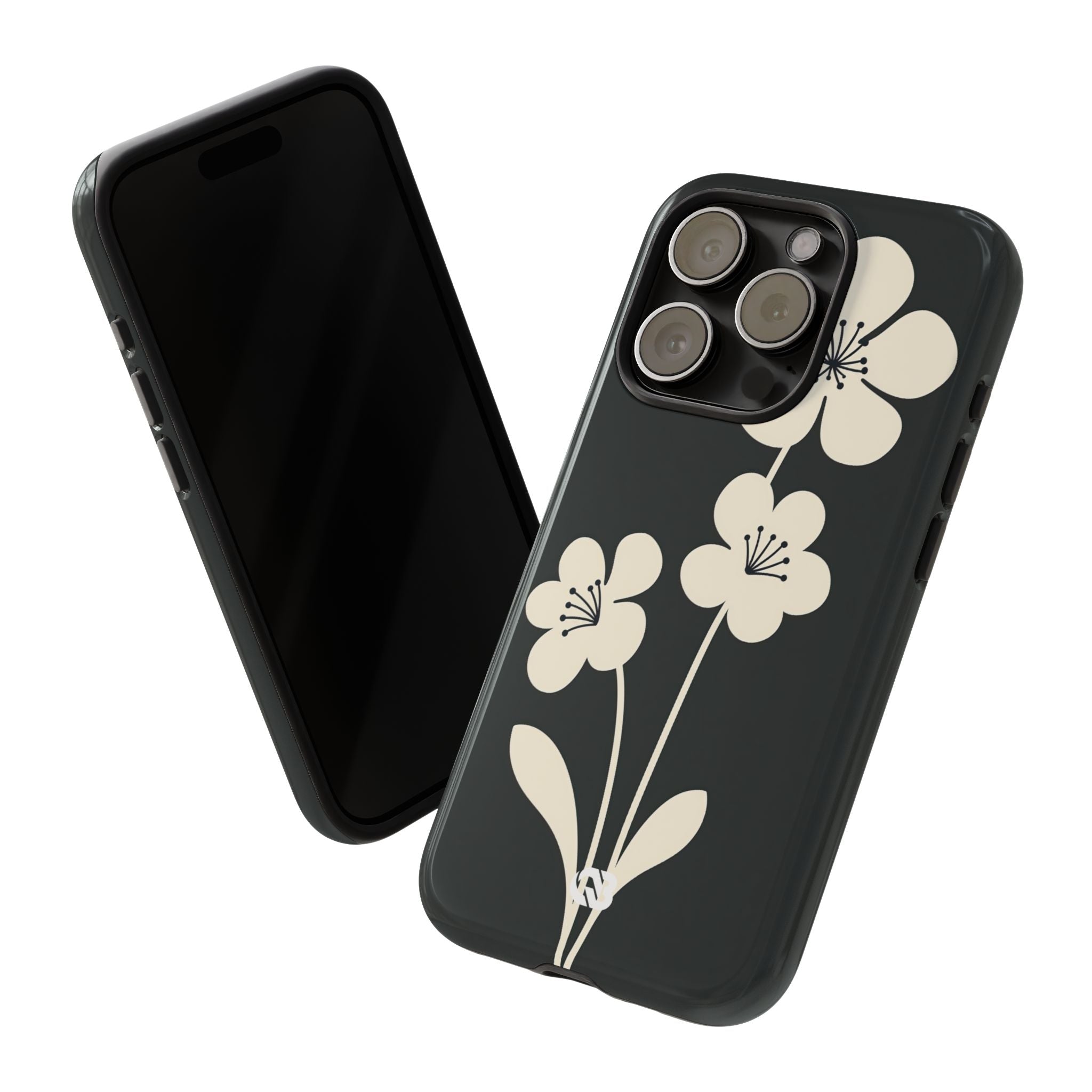 Black Tough Phone Case for iPhone - Obsidian Cream Bloom