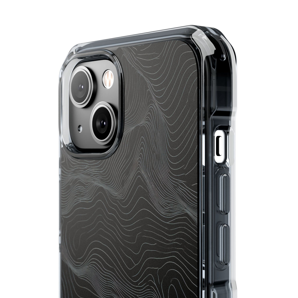 Black Impact MagSafe Phone Case for iPhone - Obsidian Topo Wireframe