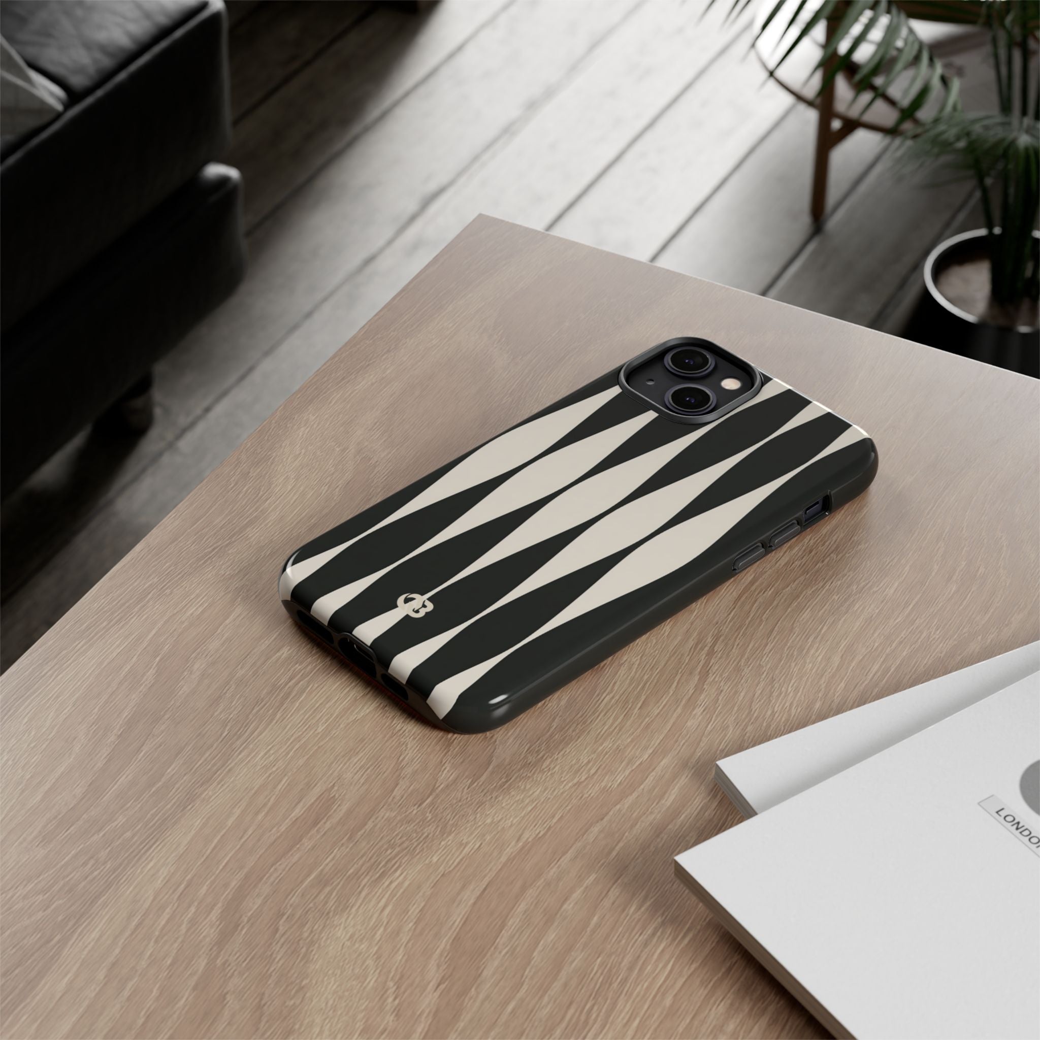 Black Tough Phone Case for iPhone - Ivory Spindle Grid