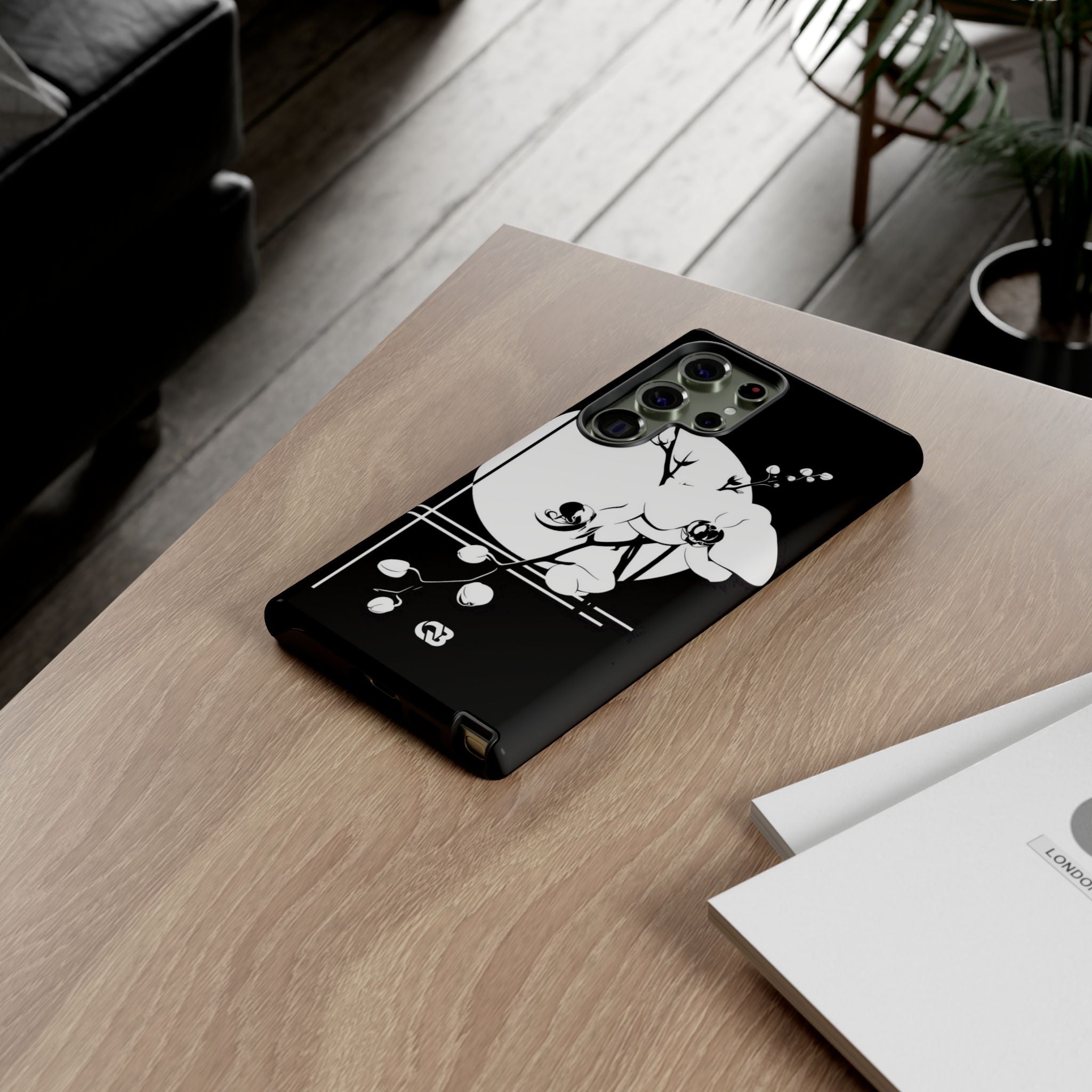 Black Tough Phone Case for Samsung - Lunar Orchid Grid