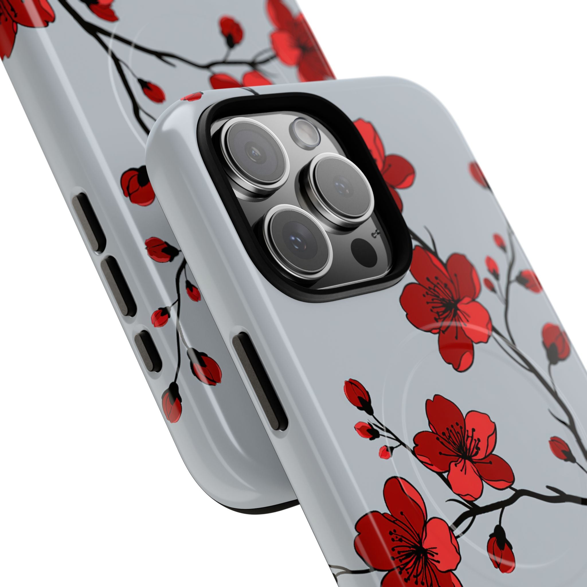 Grey Tough 2.0 Magsafe Phone Case for iPhone - Crimson Blossom Onyx