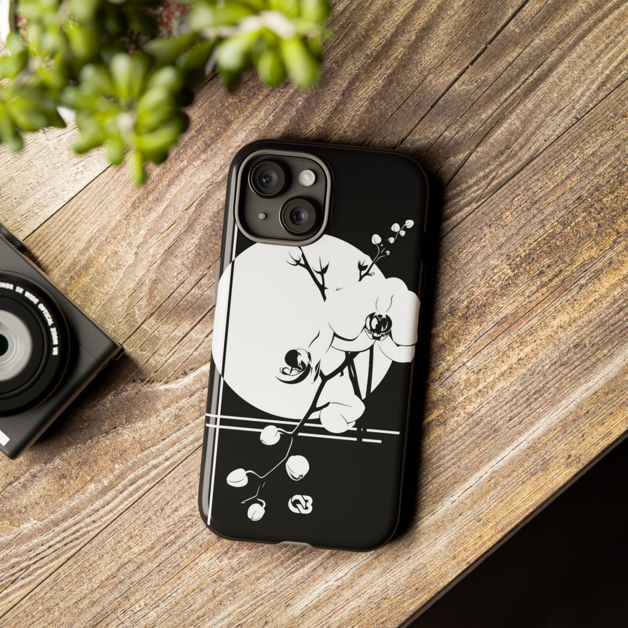 Black Tough Phone Case for iPhone - Lunar Orchid Grid